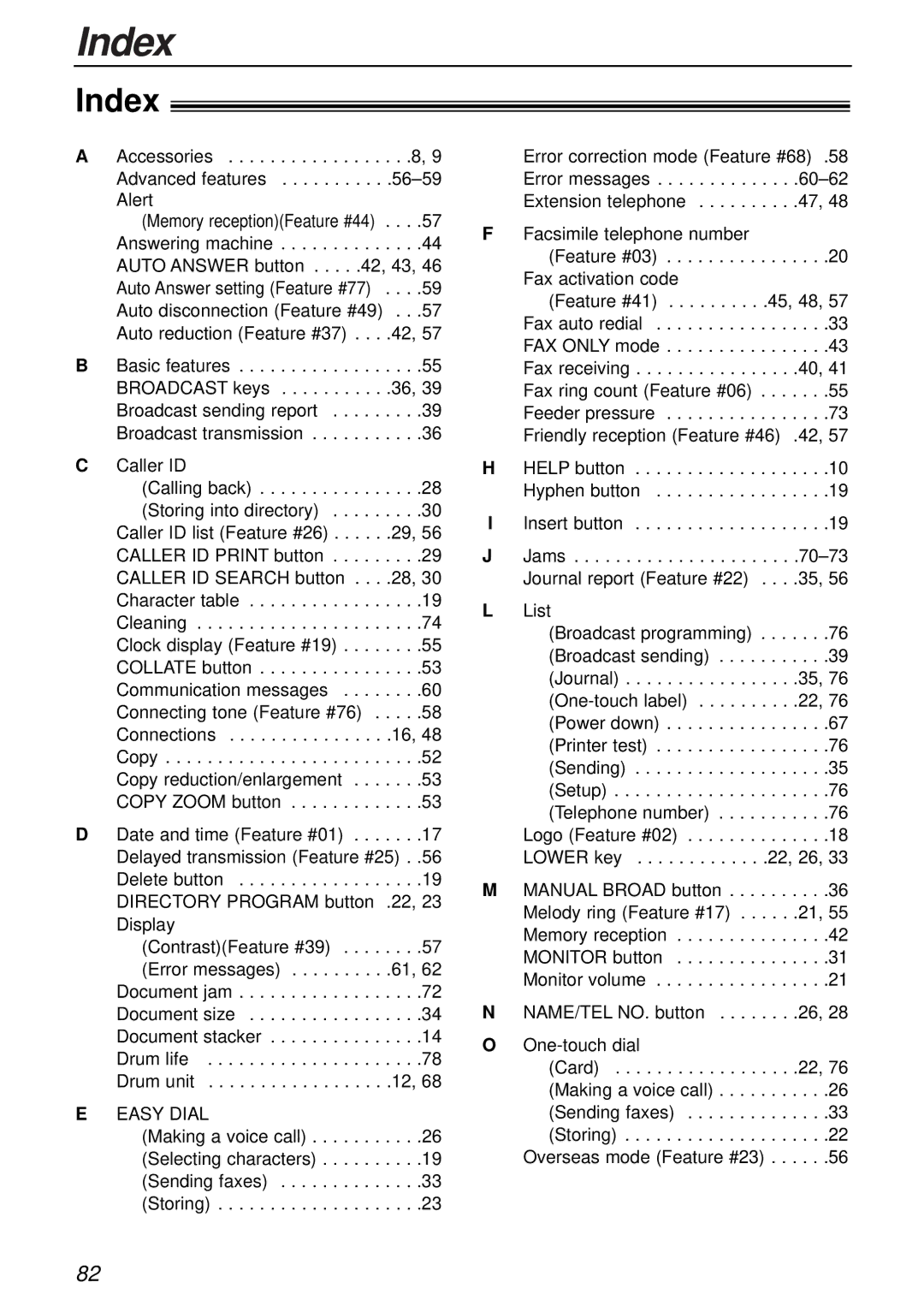 Panasonic KX-FL501E manual Index 