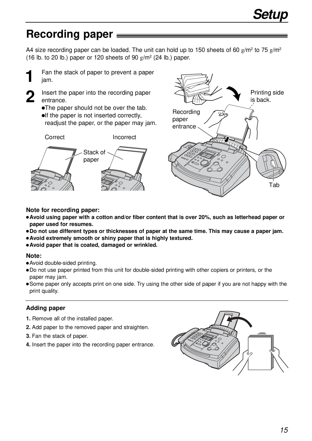 Panasonic KX-FL503HK manual Recording paper, Adding paper 