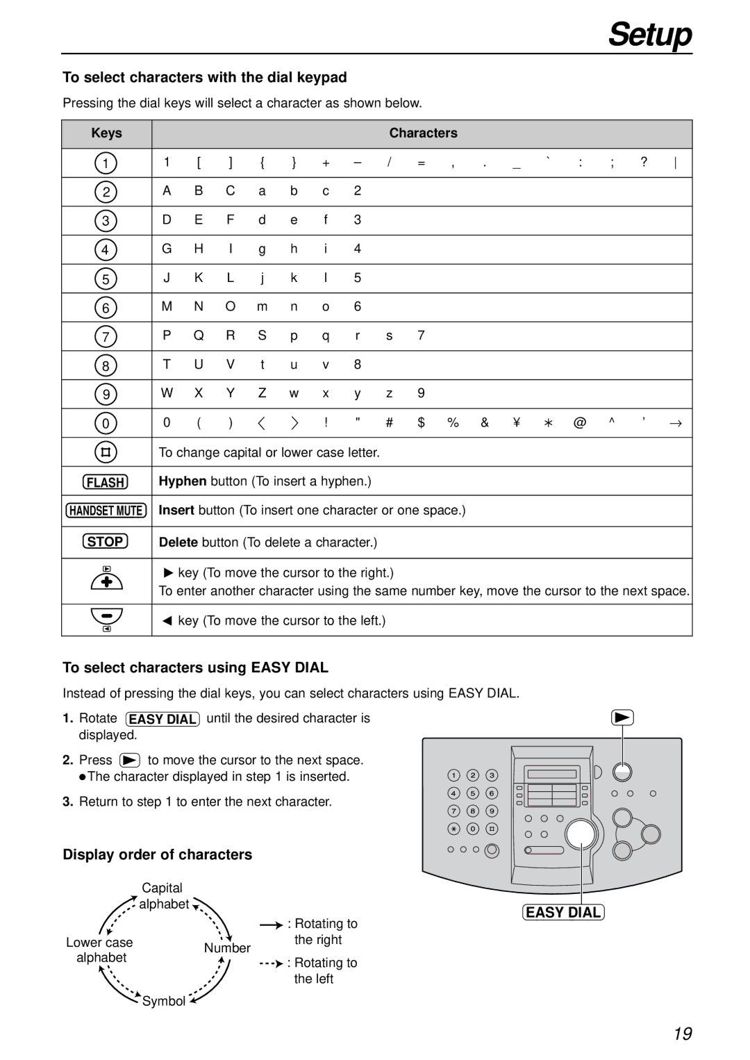 Panasonic KX-FL503HK manual To select characters with the dial keypad, To select characters using Easy Dial 