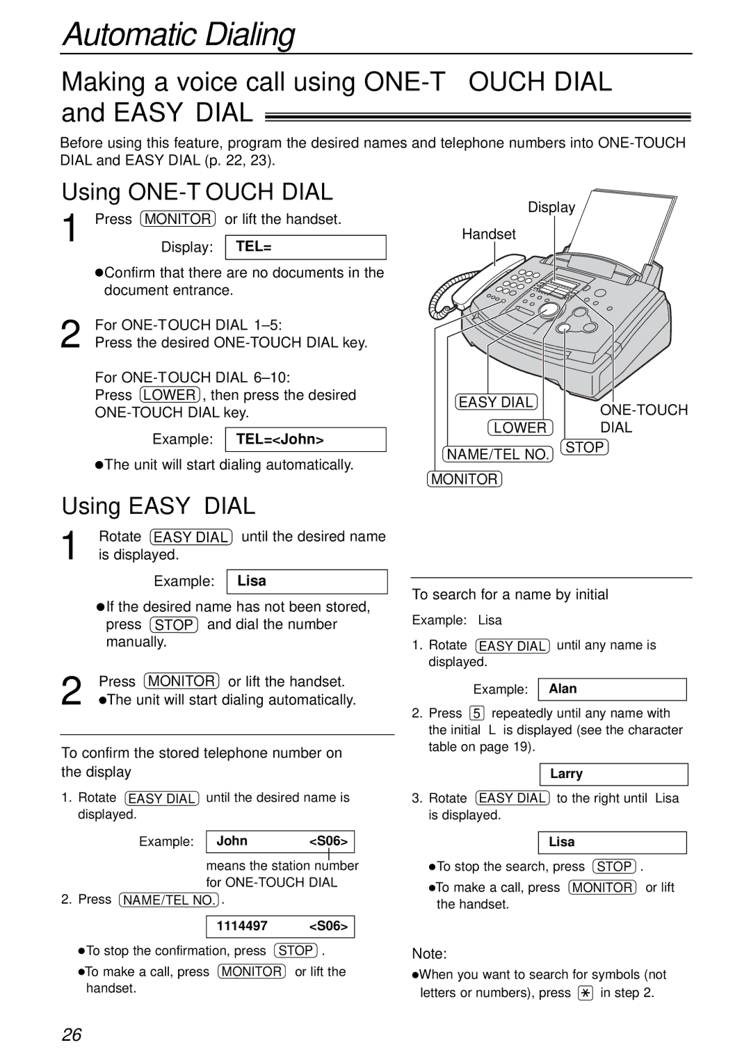 Panasonic KX-FL503HK manual Making a voice call using ONE-TOUCH Dial and Easy Dial, Using ONE-TOUCH Dial, Using Easy Dial 