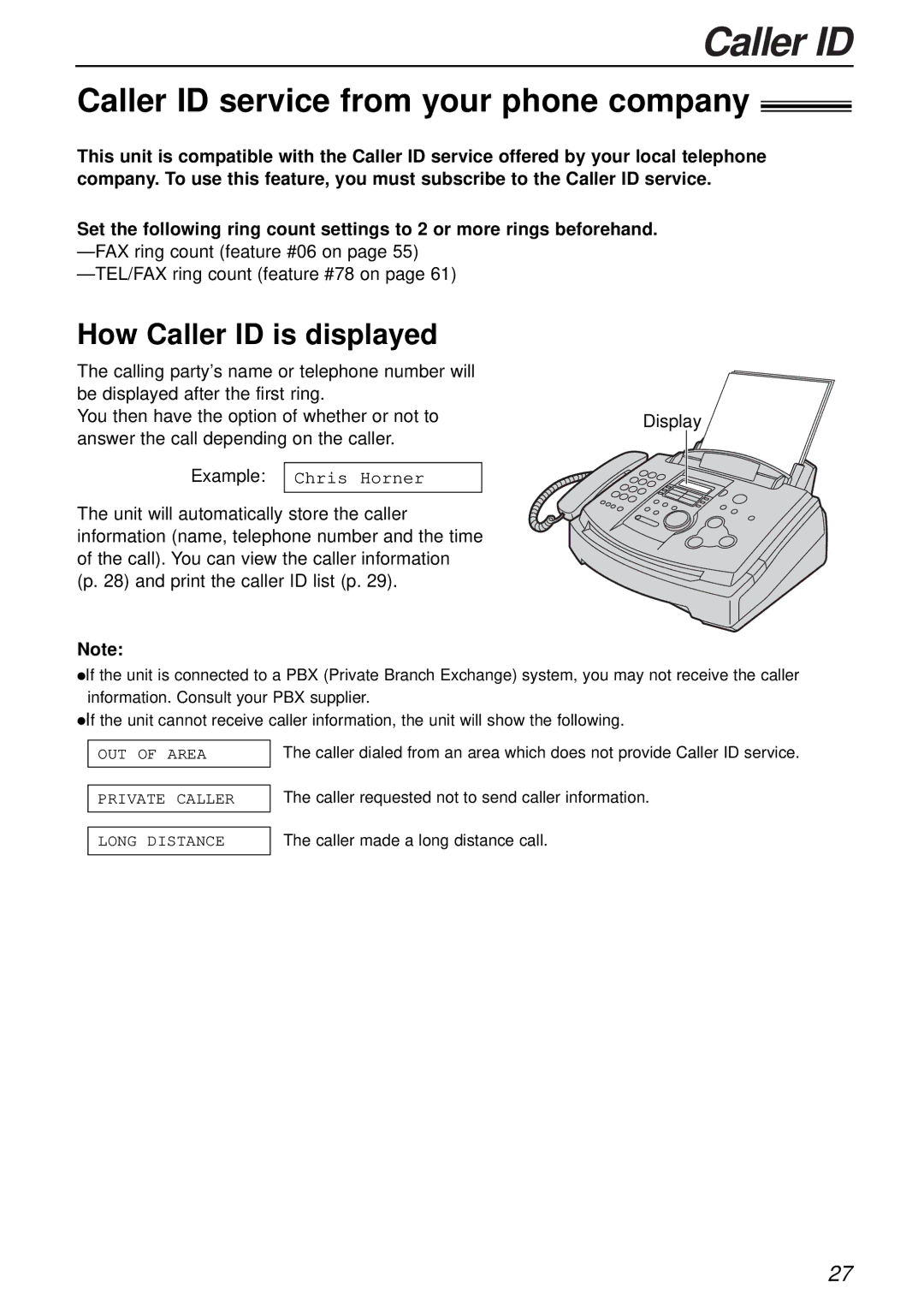 Panasonic KX-FL503HK manual Caller ID service from your phone company, How Caller ID is displayed 