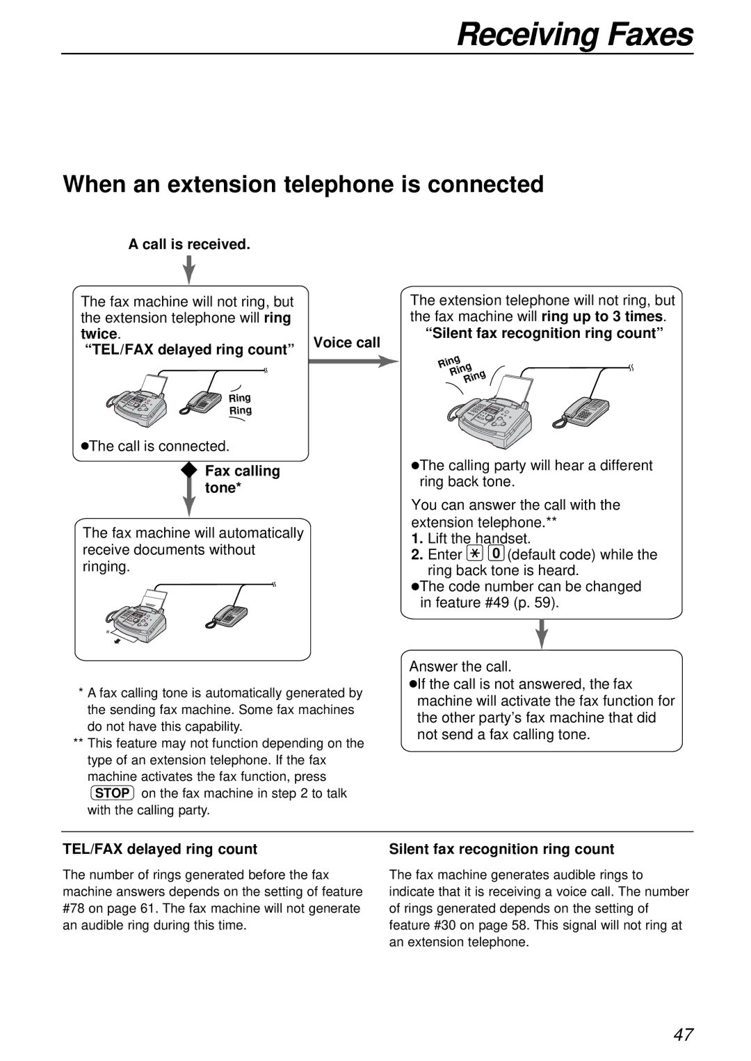 Panasonic KX-FL503HK manual When an extension telephone is connected, TEL/FAX delayed ring count 