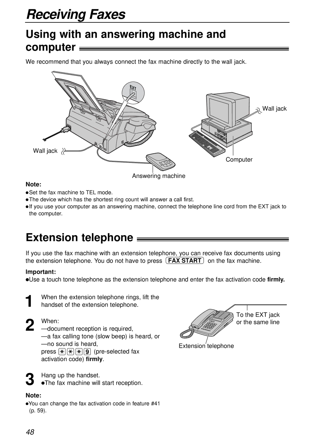 Panasonic KX-FL503HK manual Using with an answering machine and computer, Extension telephone 