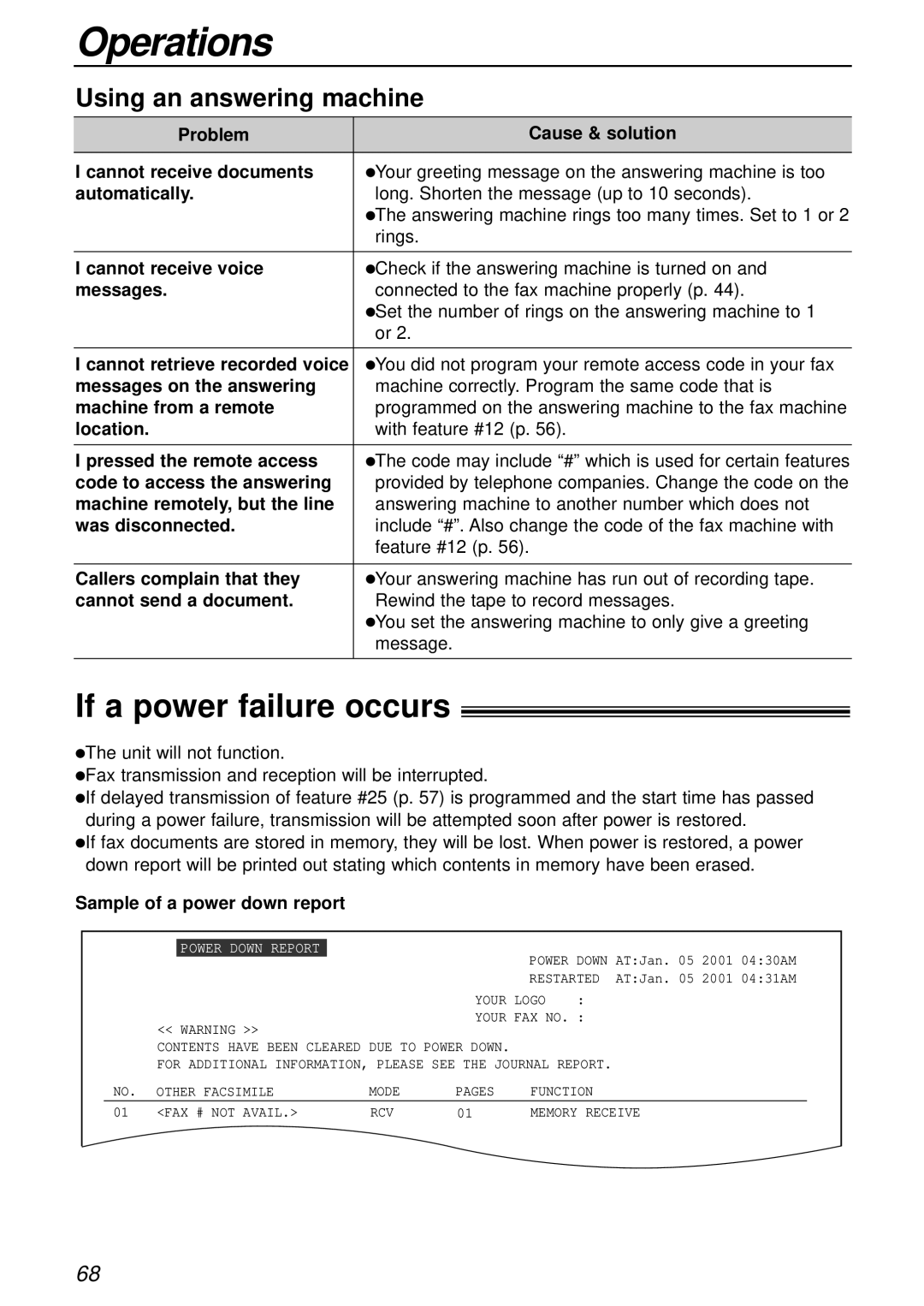 Panasonic KX-FL503HK manual If a power failure occurs 