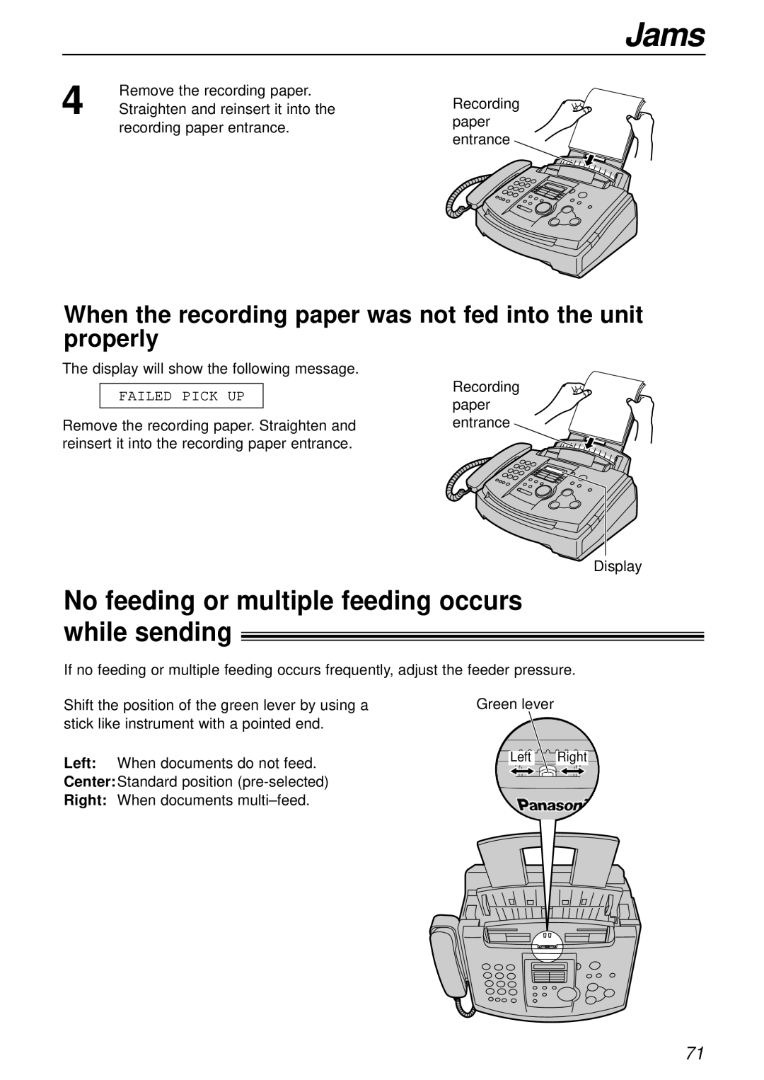 Panasonic KX-FL503HK manual No feeding or multiple feeding occurs while sending 