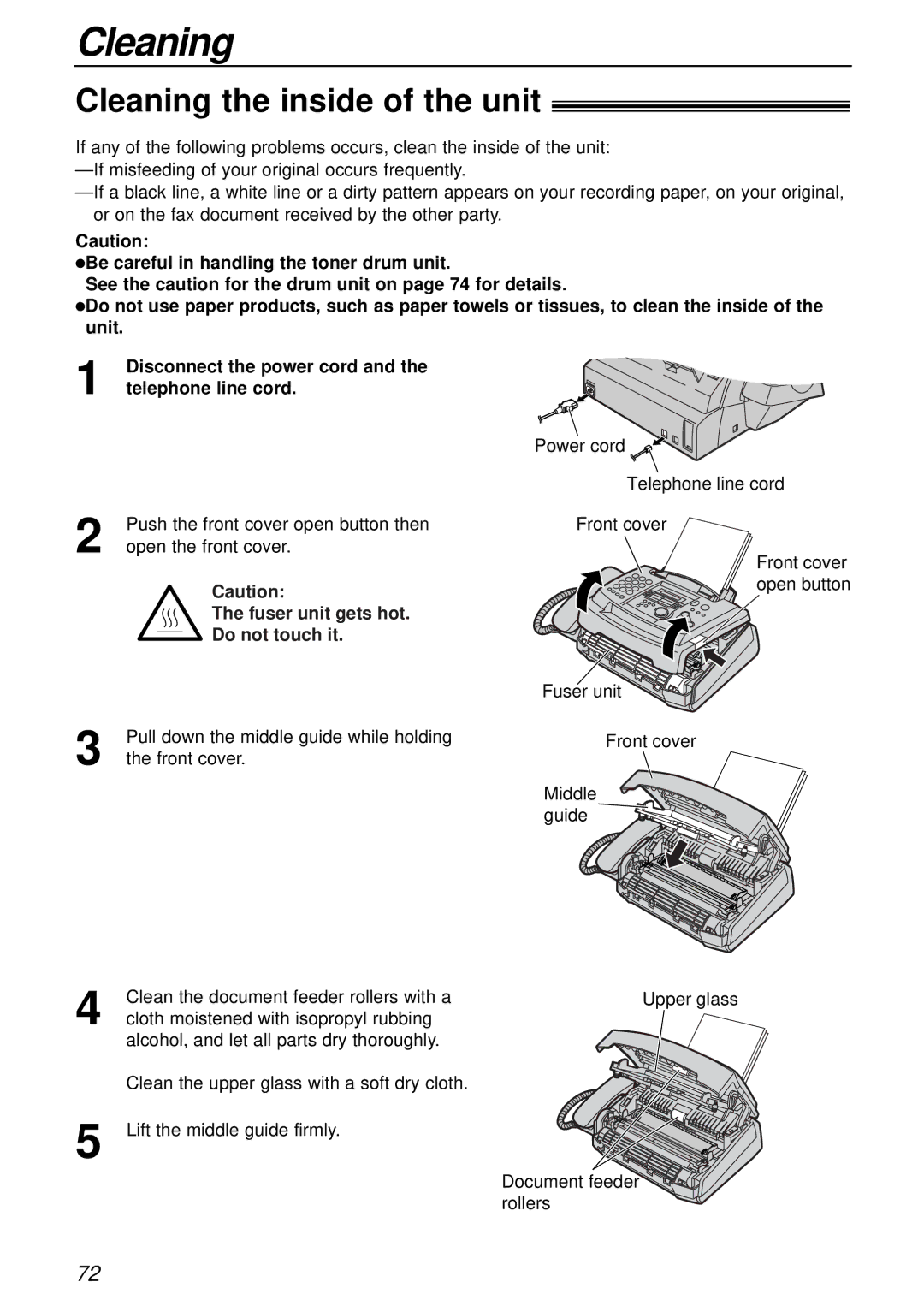 Panasonic KX-FL503HK manual Cleaning the inside of the unit 