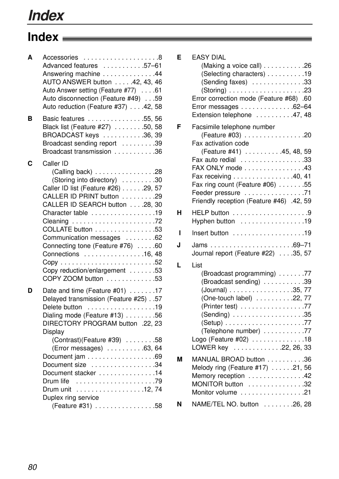 Panasonic KX-FL503HK manual Index 