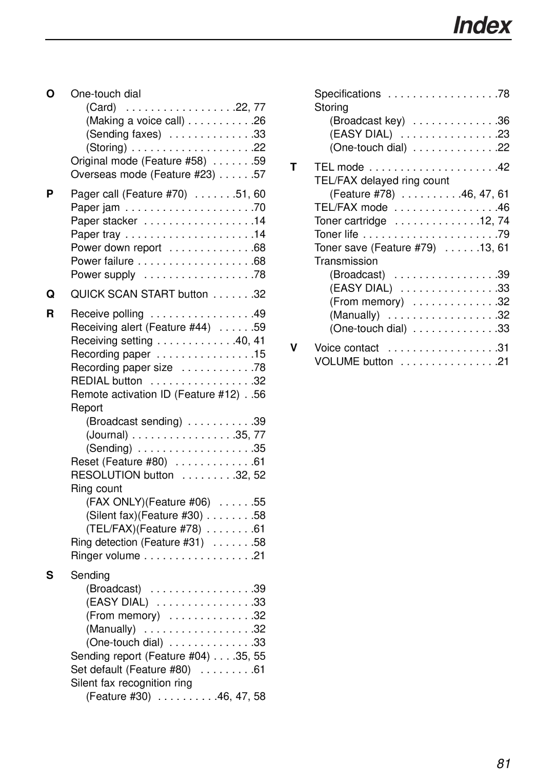 Panasonic KX-FL503HK manual Index 