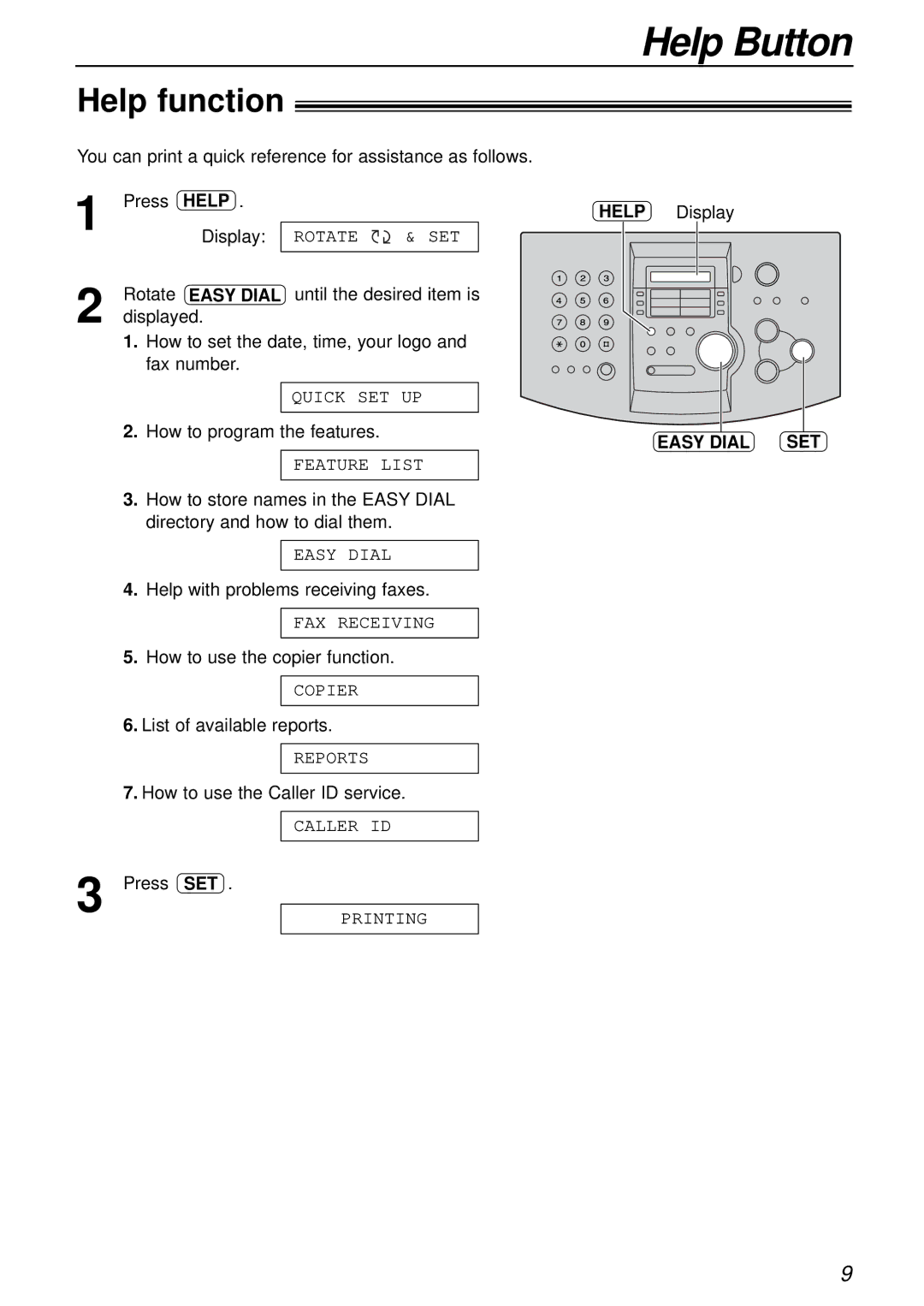 Panasonic KX-FL503HK manual Help Button, Help function, Easy Dial SET 