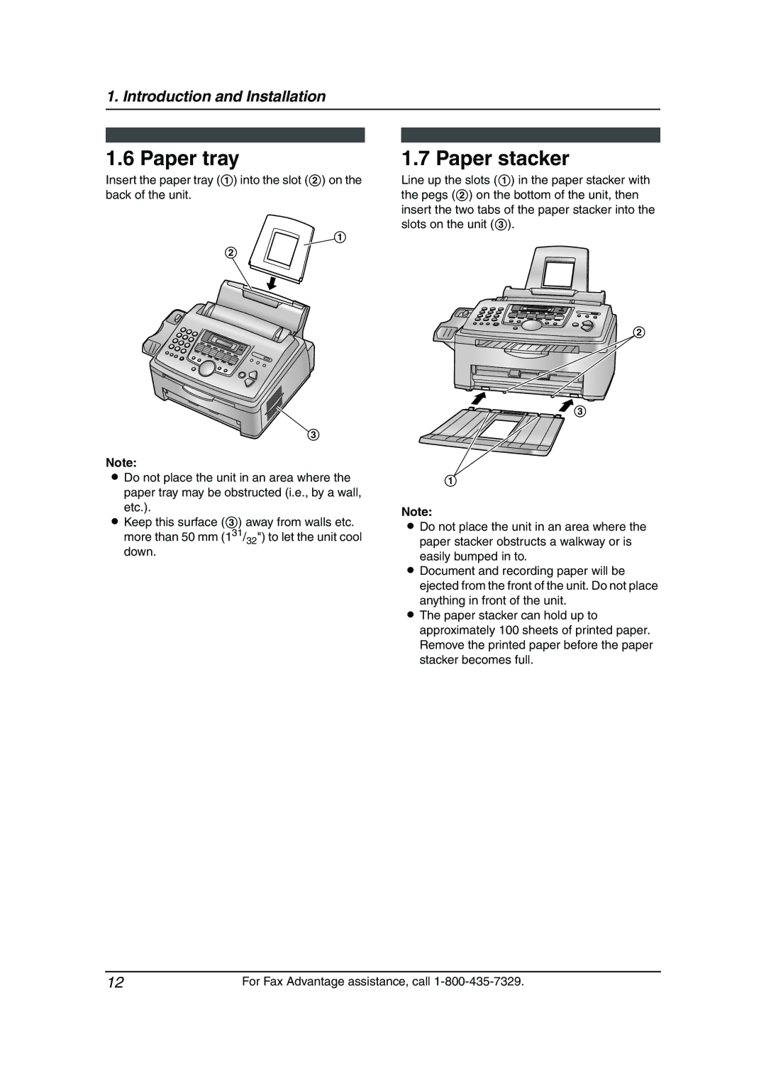 Panasonic KX-FL511 manual Paper tray, Paper stacker 