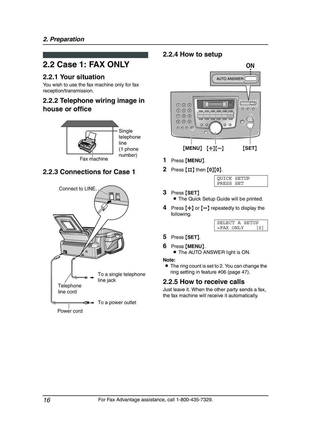 Panasonic KX-FL511 manual Case 1 FAX only 