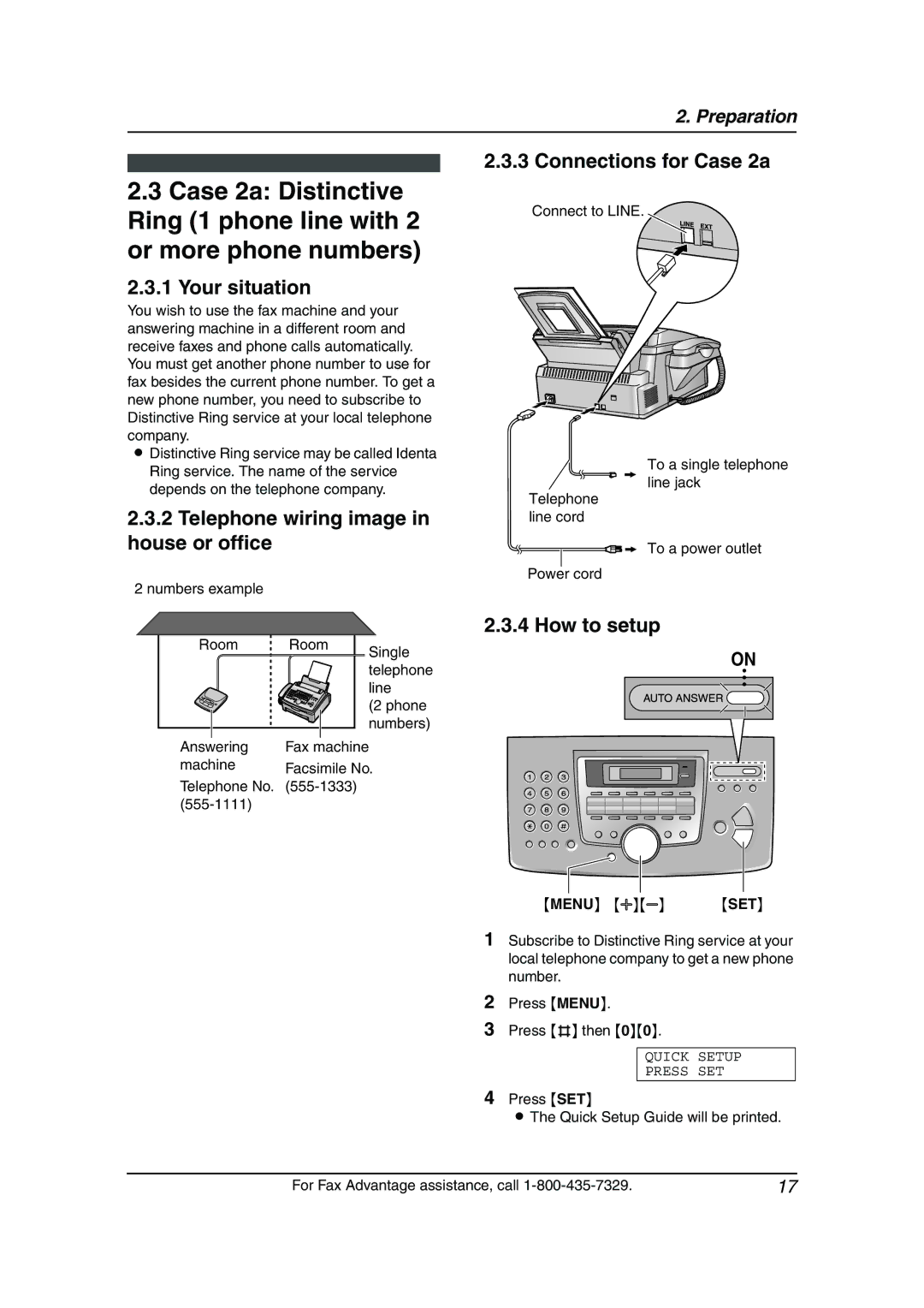 Panasonic KX-FL511 manual Connections for Case 2a 