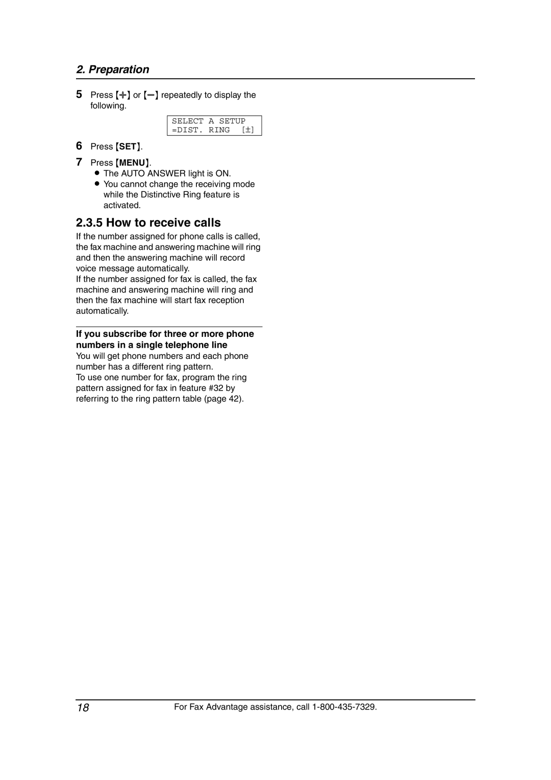 Panasonic KX-FL511 manual Select a Setup =DIST. Ring ± 