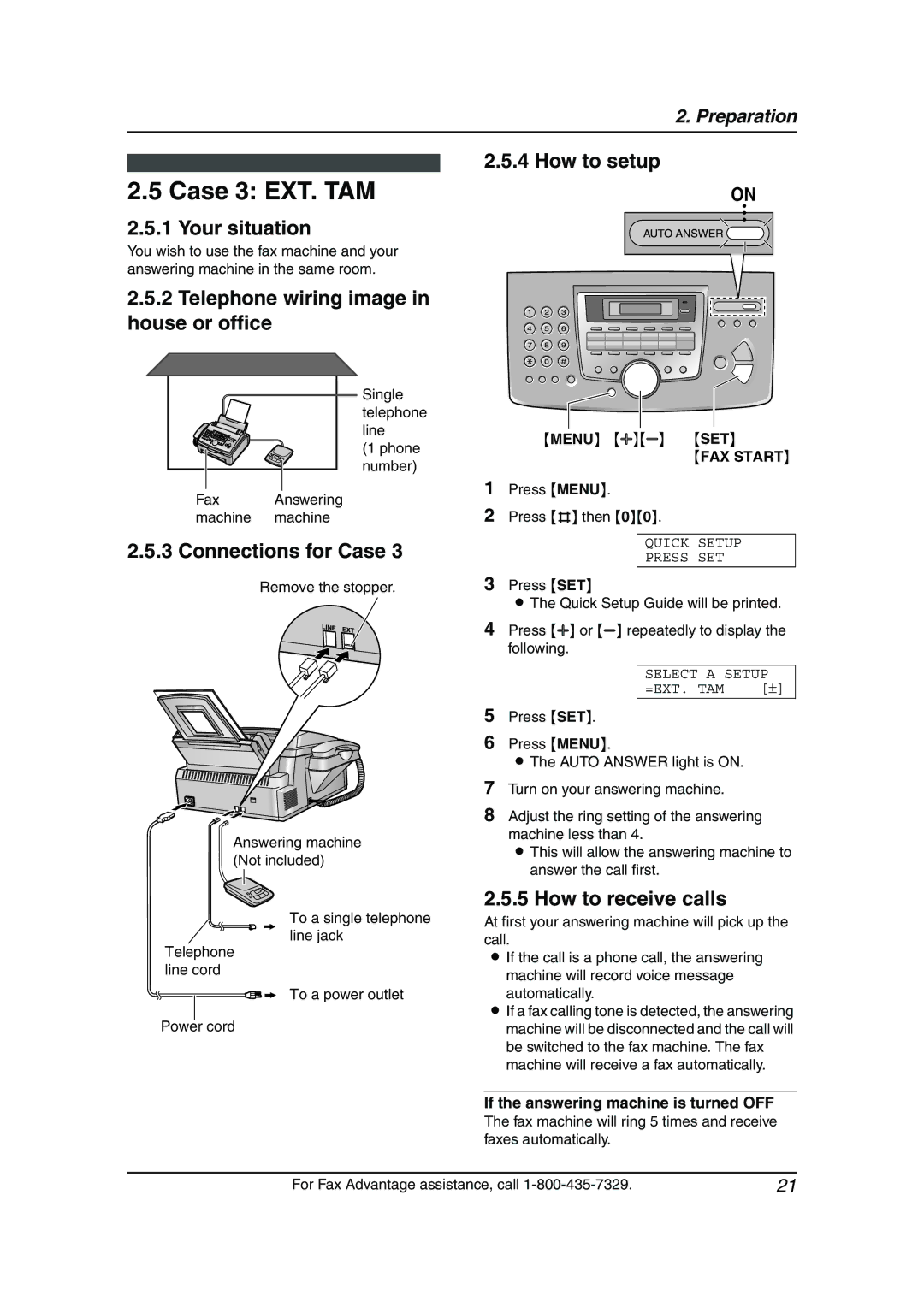 Panasonic KX-FL511 manual Case 3 EXT. TAM, Menu AB SET FAX Start, If the answering machine is turned OFF 