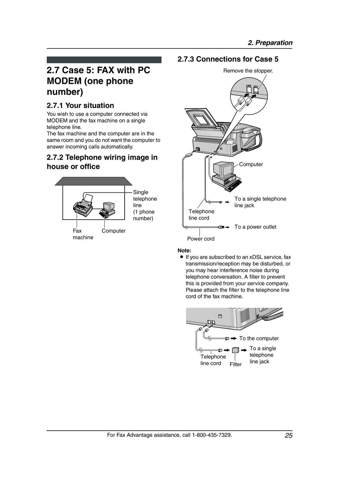 Panasonic KX-FL511 manual Case 5 FAX with PC Modem one phone number 