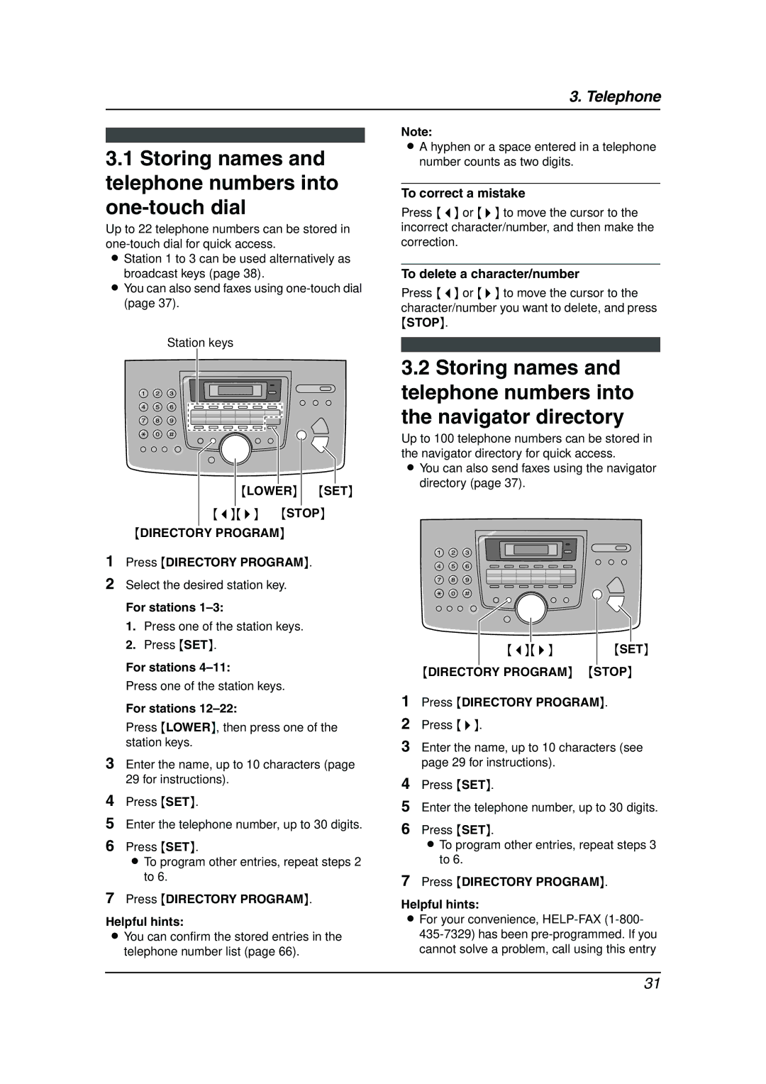 Panasonic KX-FL511 manual Storing names and telephone numbers into one-touch dial, Lower SET, Set 