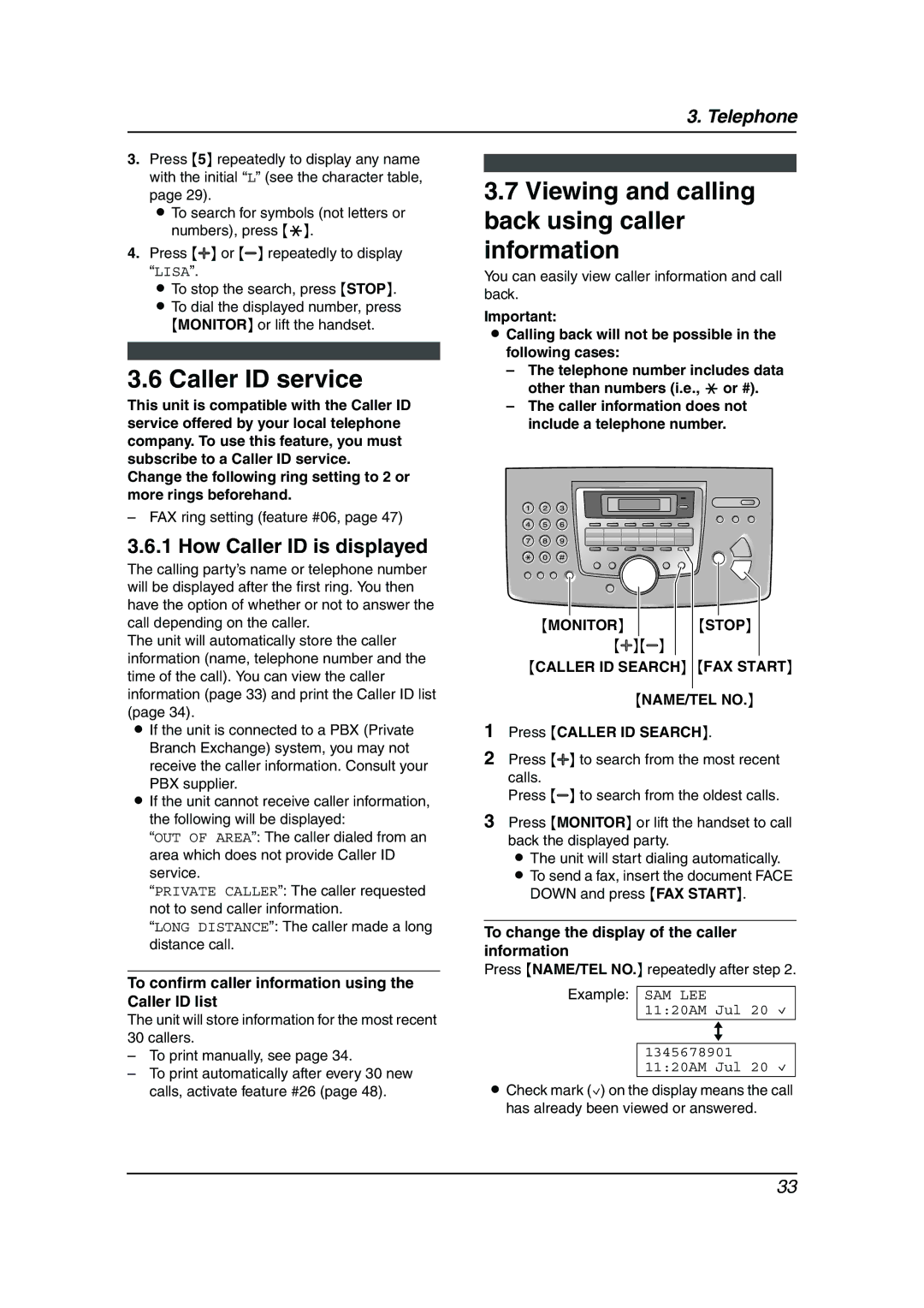 Panasonic KX-FL511 manual Caller ID service, Viewing and calling back using caller information, How Caller ID is displayed 