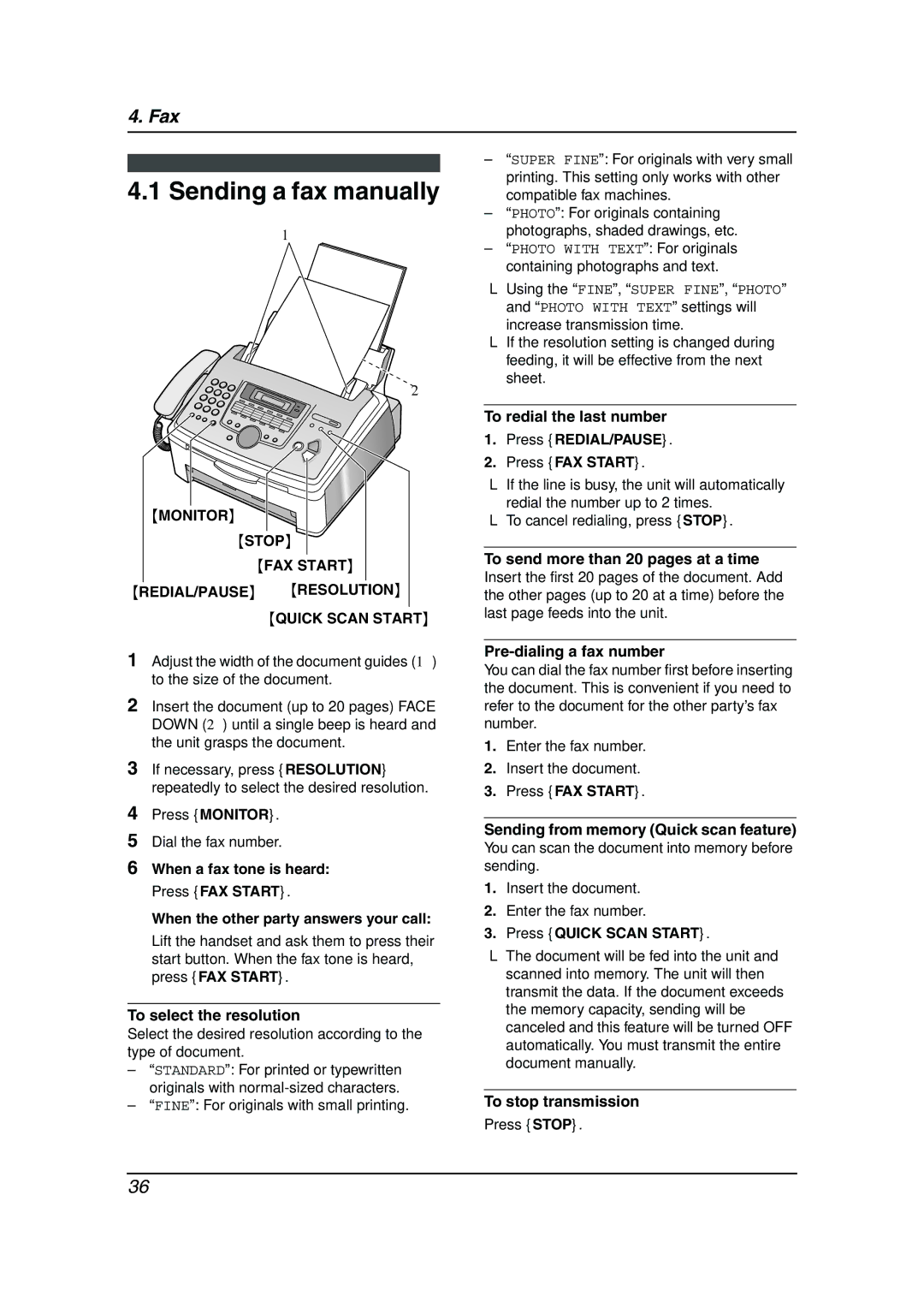 Panasonic KX-FL511 Sending a fax manually 