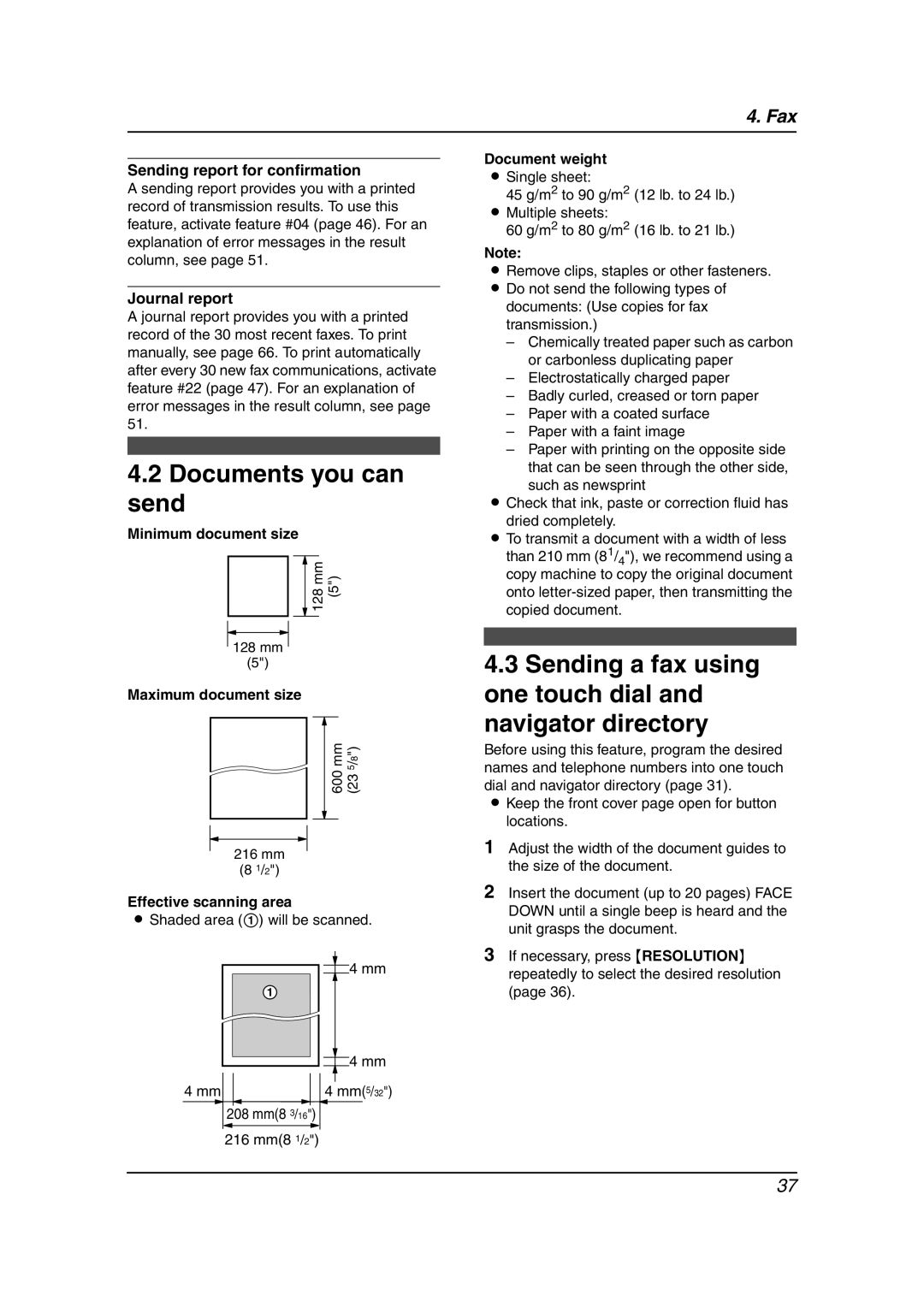 Panasonic KX-FL511 manual Documents you can send, Sending a fax using one touch dial and navigator directory 