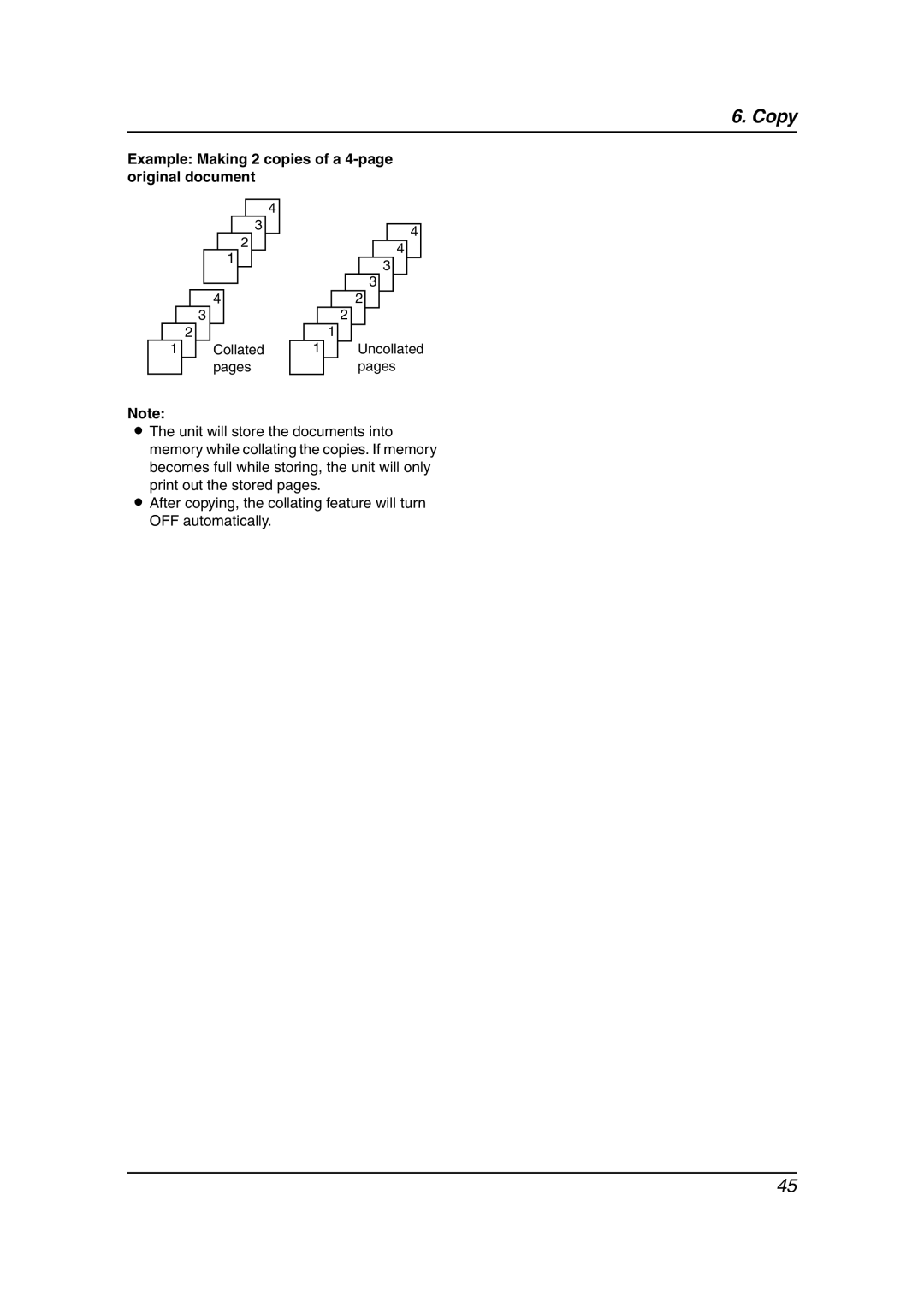 Panasonic KX-FL511 manual Example Making 2 copies of a 4-page original document 