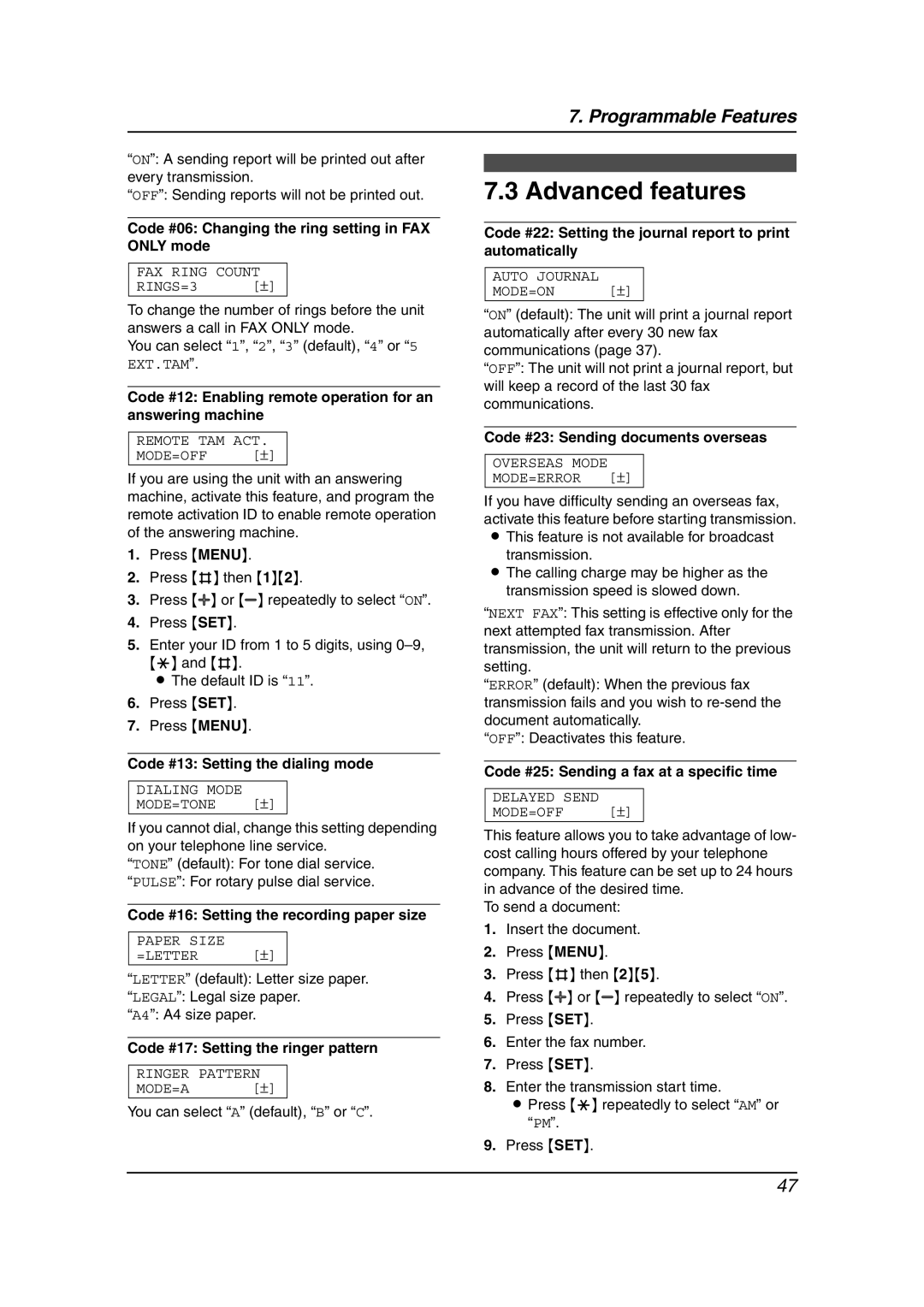 Panasonic KX-FL511 manual Advanced features 