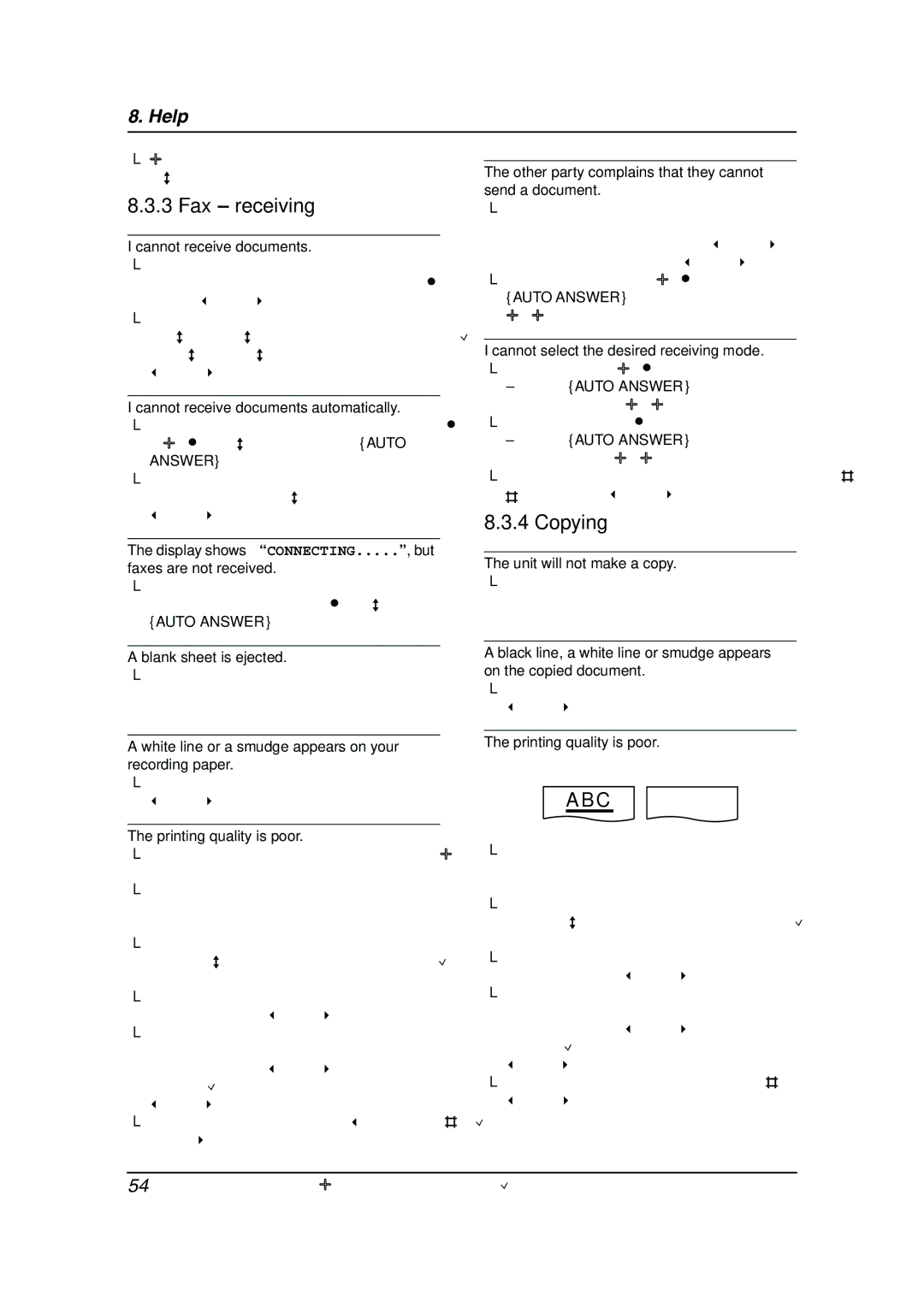 Panasonic KX-FL511 manual Fax receiving, Copying, Answer 