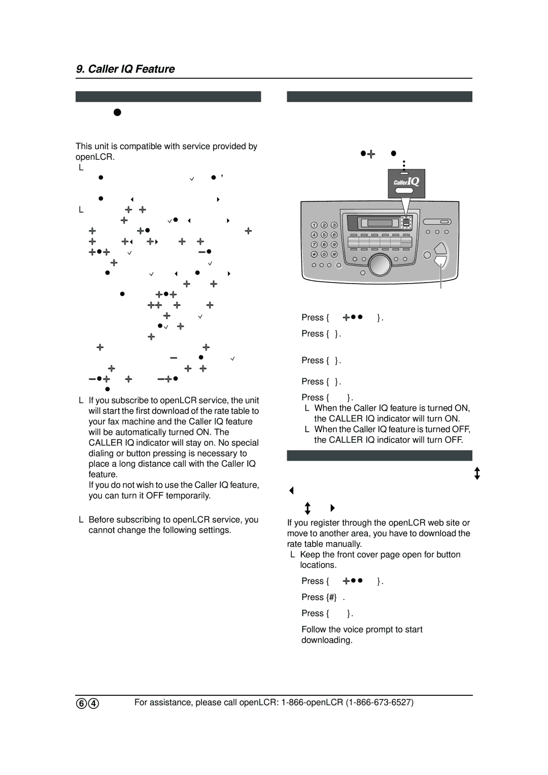 Panasonic KX-FL511 manual OpenLCR service for the Caller IQ feature, To turn the Caller IQ on / OFF, Openlcr 