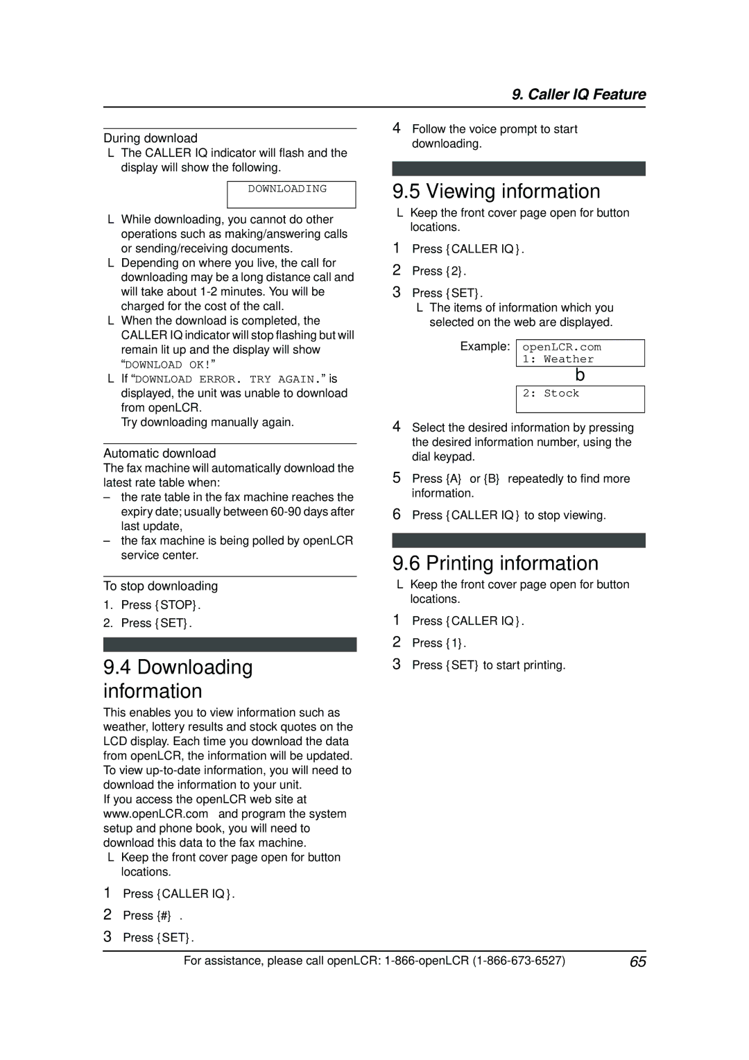 Panasonic KX-FL511 manual Downloading information, Viewing information, Printing information 