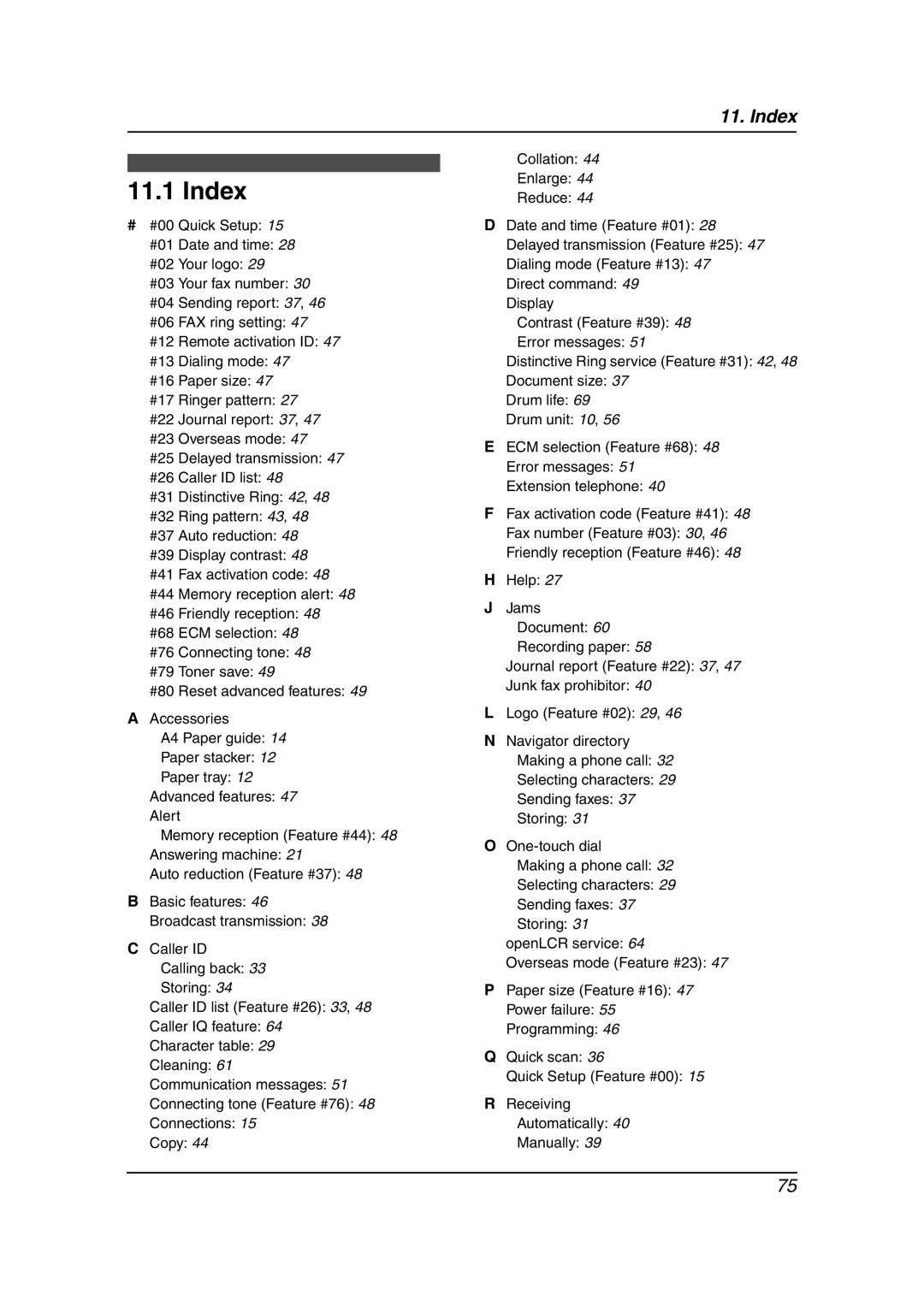 Panasonic KX-FL511 manual Index 