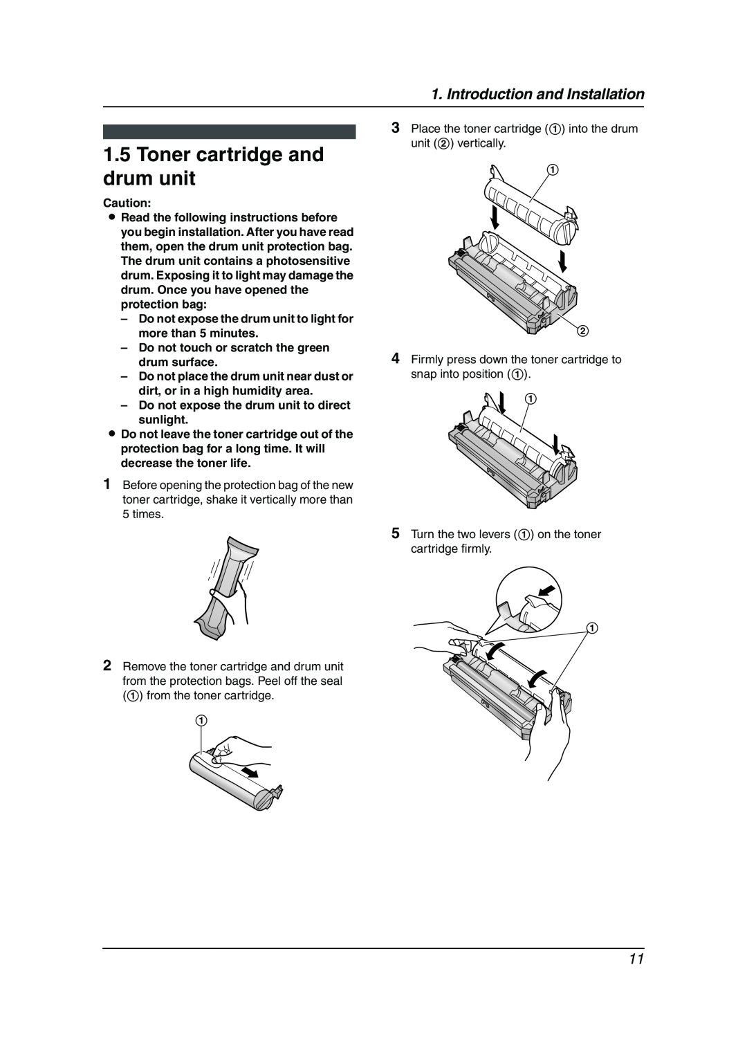 Panasonic KX-FL511AL manual Toner cartridge and drum unit, Introduction and Installation 