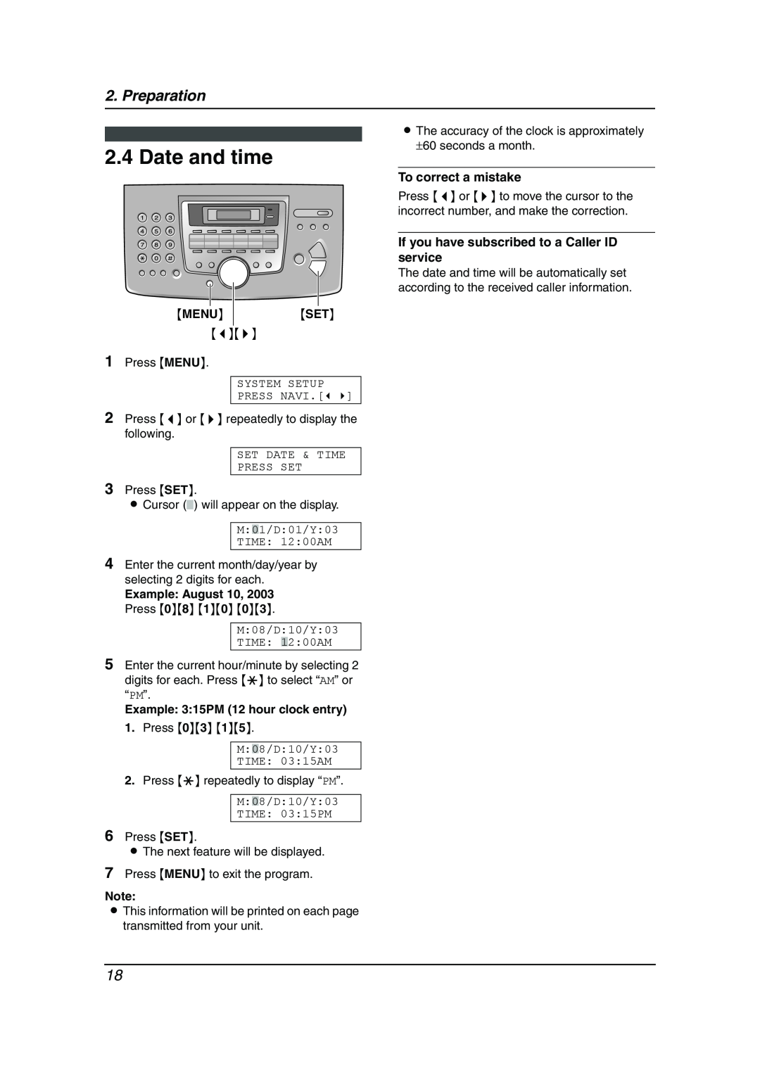 Panasonic KX-FL511AL manual Date and time, Preparation 