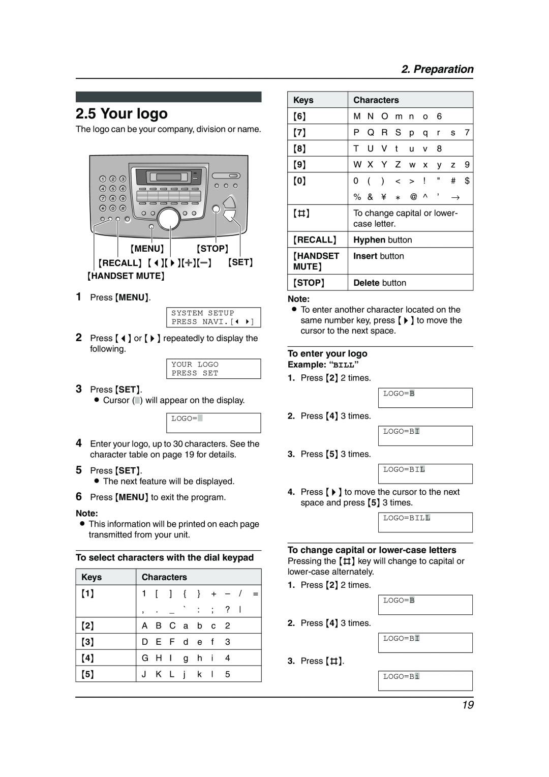 Panasonic KX-FL511AL manual Your logo, Preparation, Recall Ab Set 