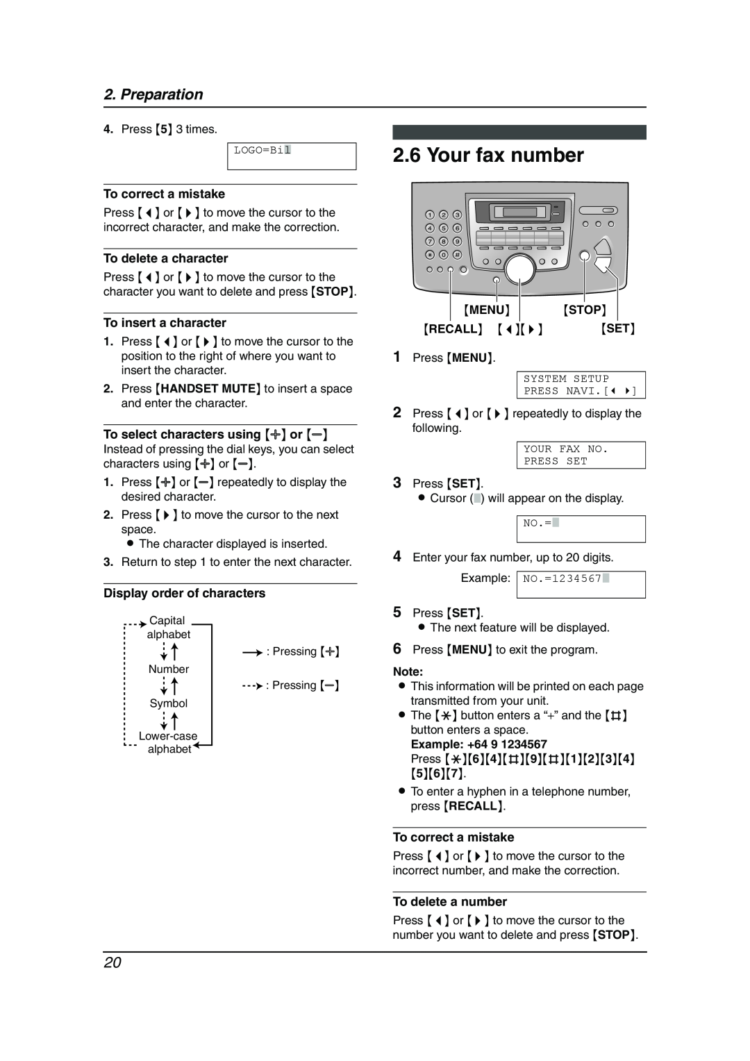 Panasonic KX-FL511AL manual Your fax number, Preparation, Recall, Press *64#9#1234 