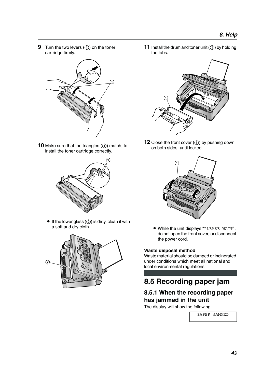 Panasonic KX-FL511AL manual Recording paper jam, When the recording paper has jammed in the unit, Help 