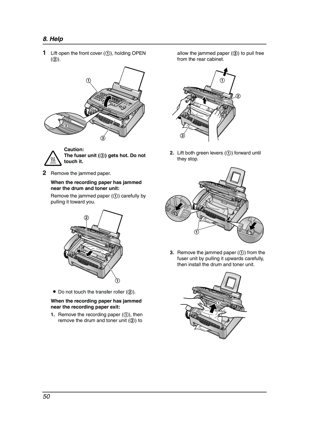 Panasonic KX-FL511AL manual Help, When the recording paper has jammed near the drum and toner unit 