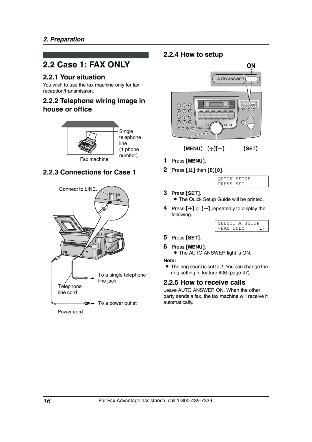 Panasonic KX-FL541 manual Case 1 FAX only 