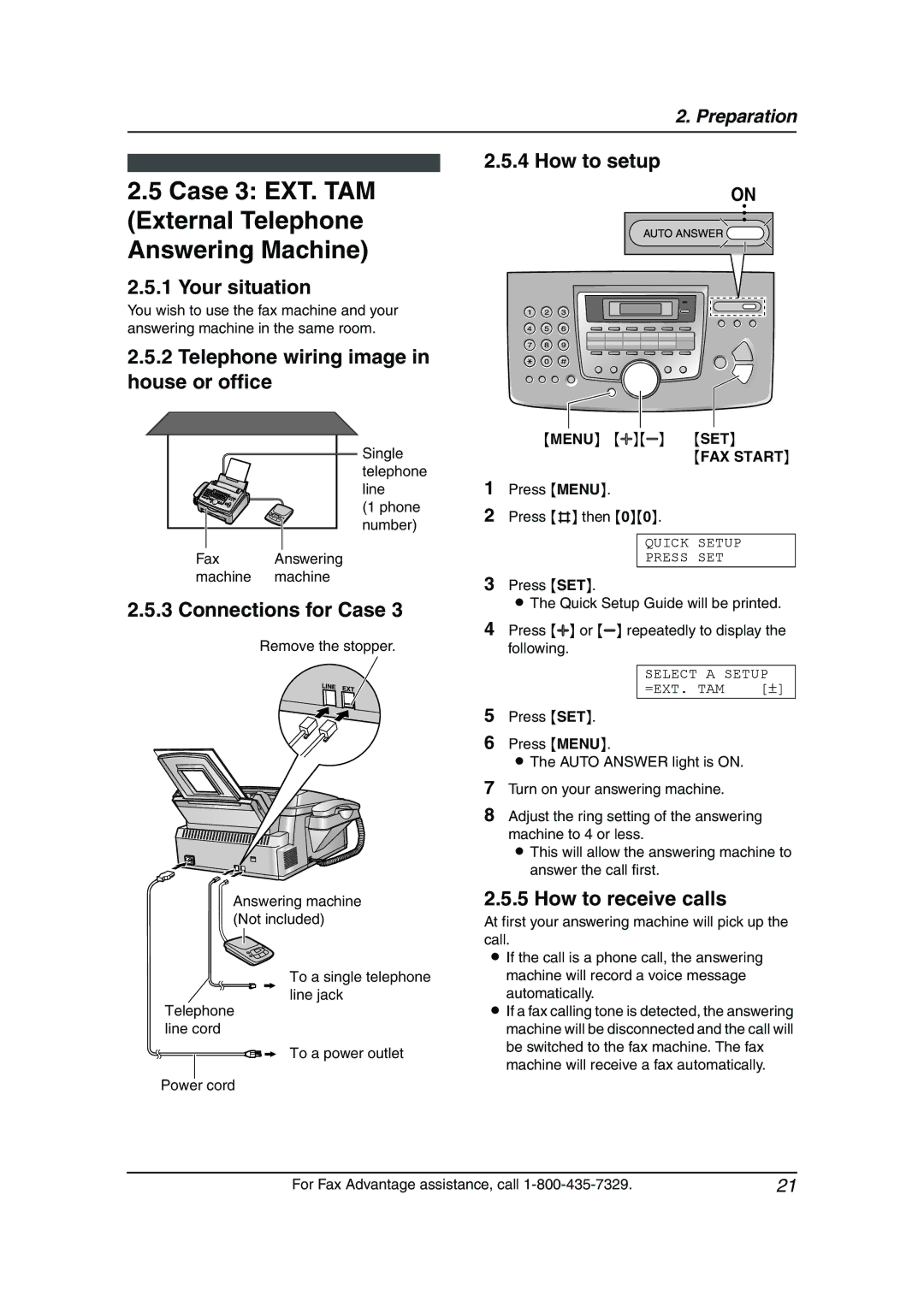 Panasonic KX-FL541 manual Case 3 EXT. TAM External Telephone Answering Machine, Menu AB SET FAX Start 