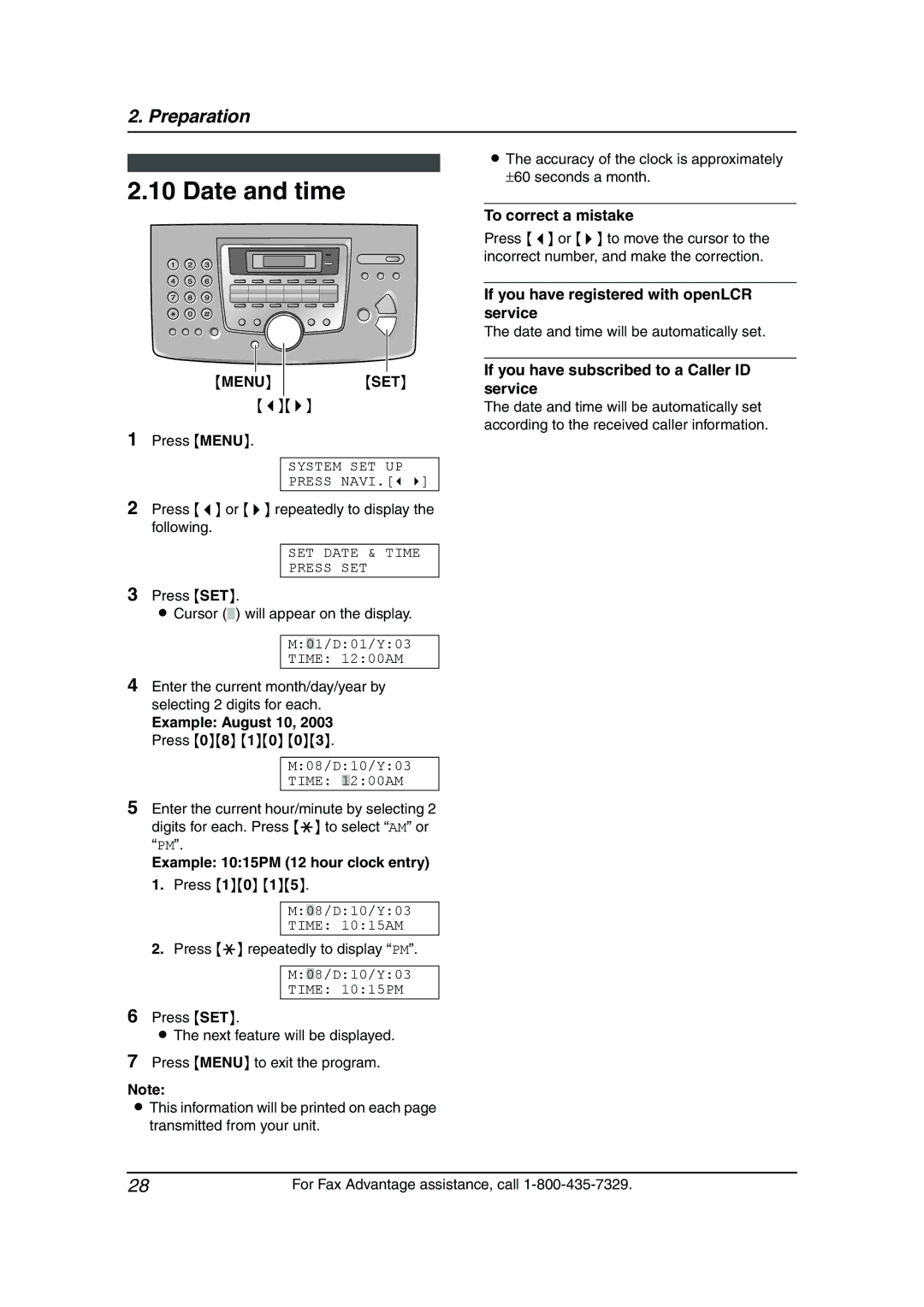 Panasonic KX-FL541 manual Date and time 