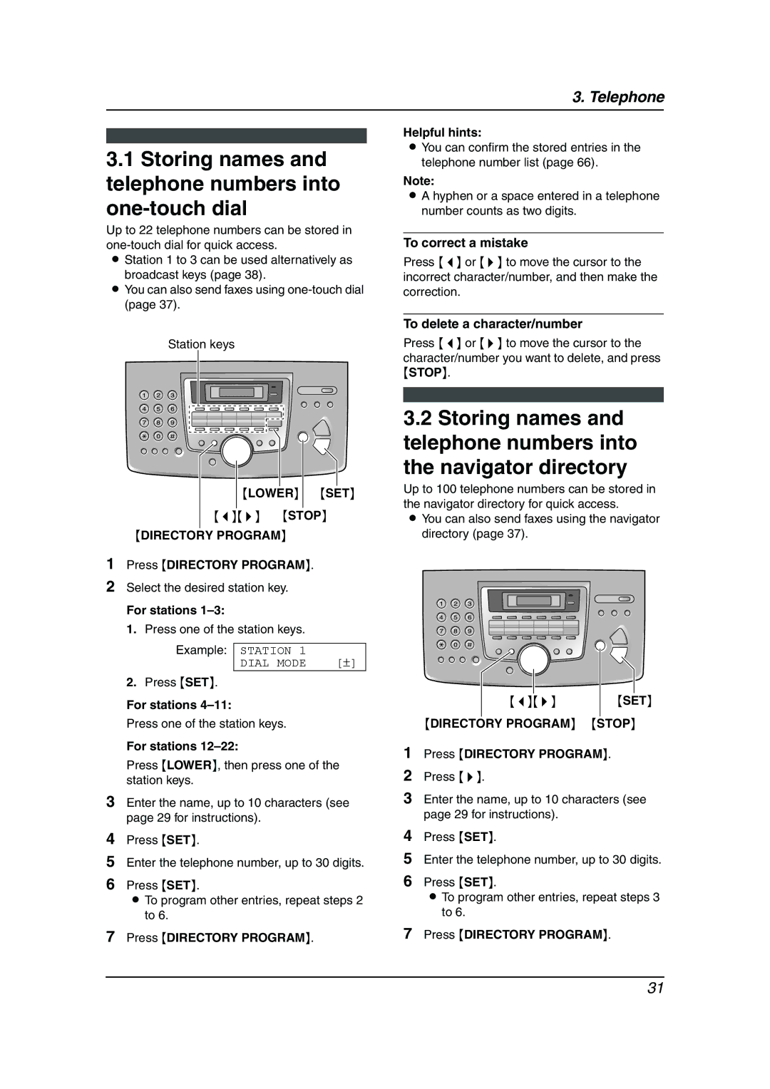 Panasonic KX-FL541 manual Storing names and telephone numbers into one-touch dial, Lower SET, Set 