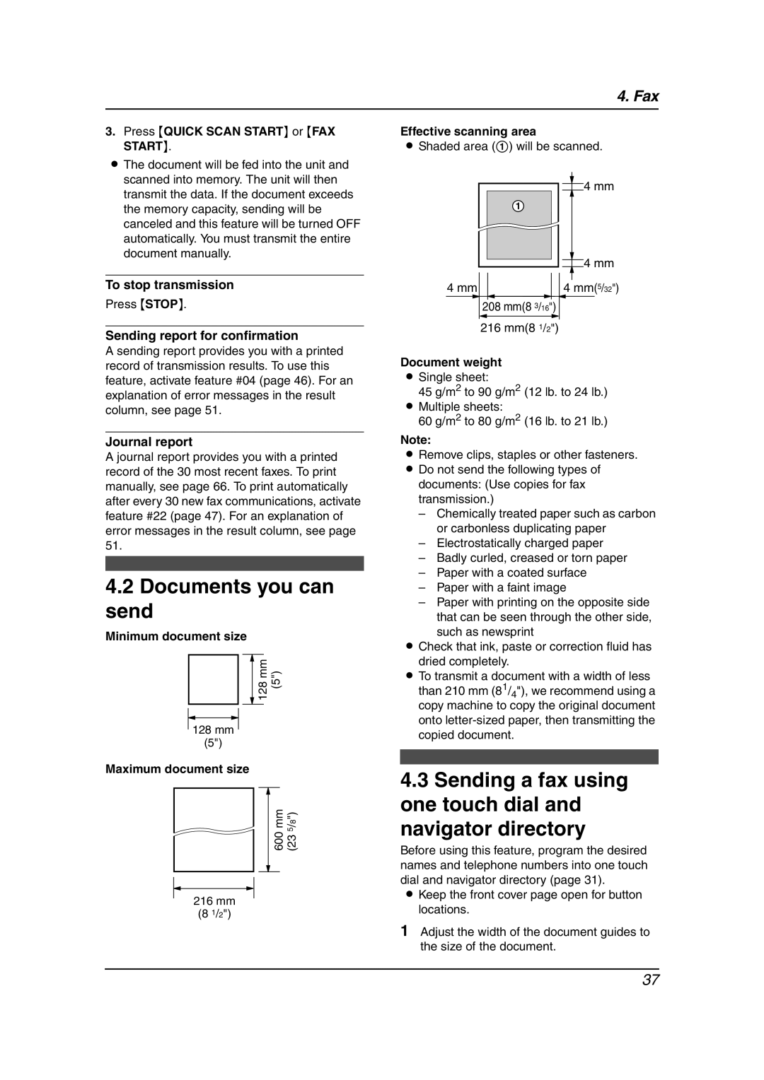 Panasonic KX-FL541 manual Documents you can send, Sending a fax using one touch dial and navigator directory 