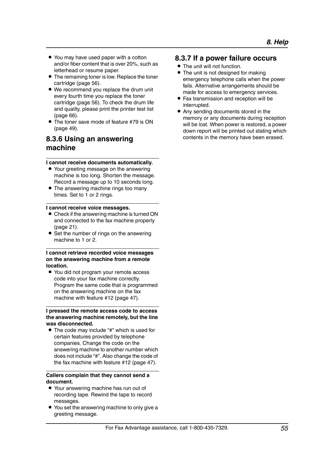 Panasonic KX-FL541 manual Using an answering machine, If a power failure occurs, Cannot receive voice messages 