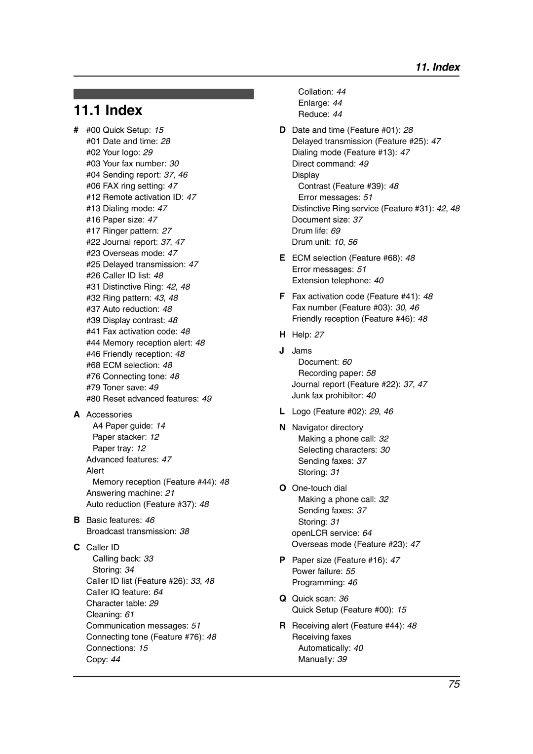 Panasonic KX-FL541 manual Index 