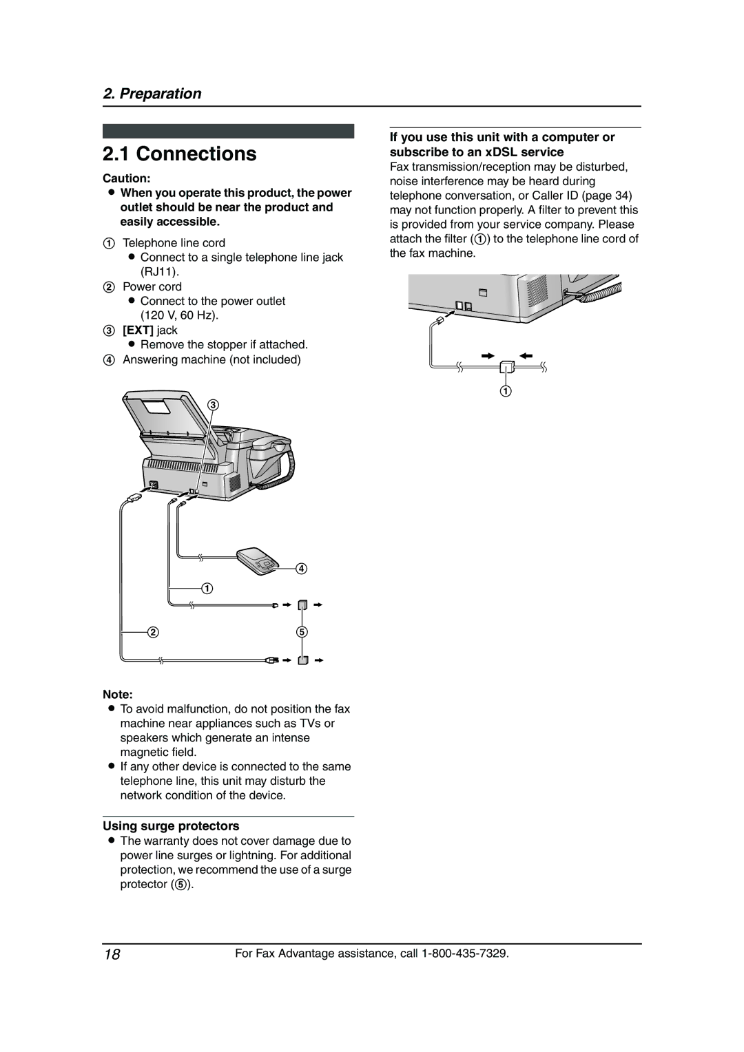 Panasonic KX-FL611 manual Connections, EXT jack, Using surge protectors 