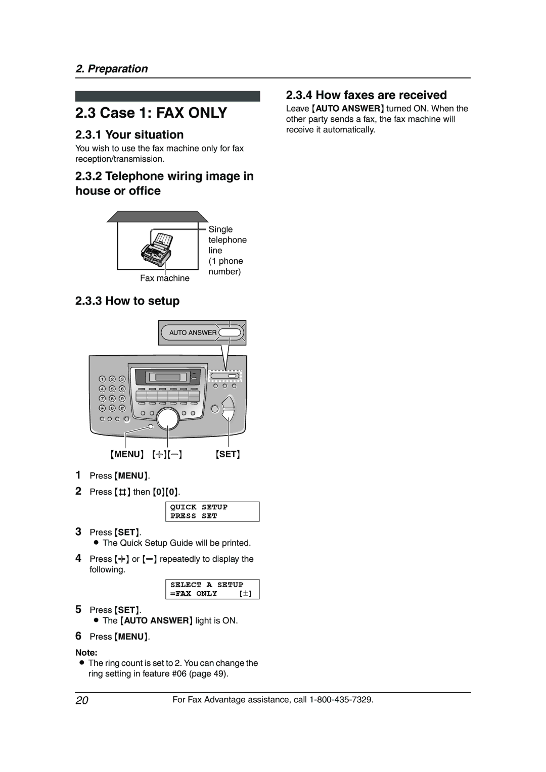 Panasonic KX-FL611 manual Case 1 FAX only, Your situation, Telephone wiring image in house or office 