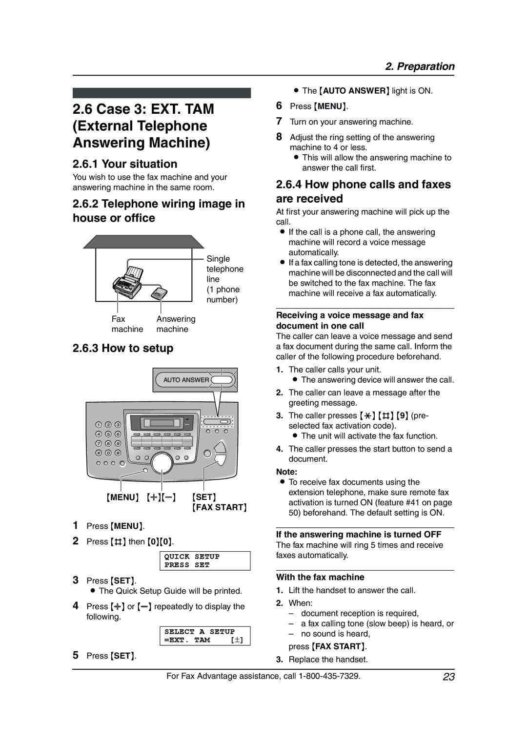 Panasonic KX-FL611 manual Case 3 EXT. TAM External Telephone Answering Machine, Menu AB SET FAX Start 