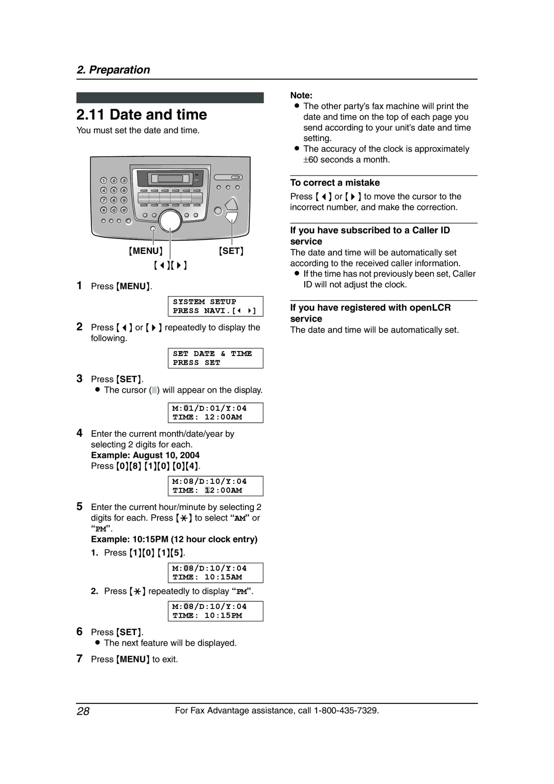 Panasonic KX-FL611 manual Date and time 