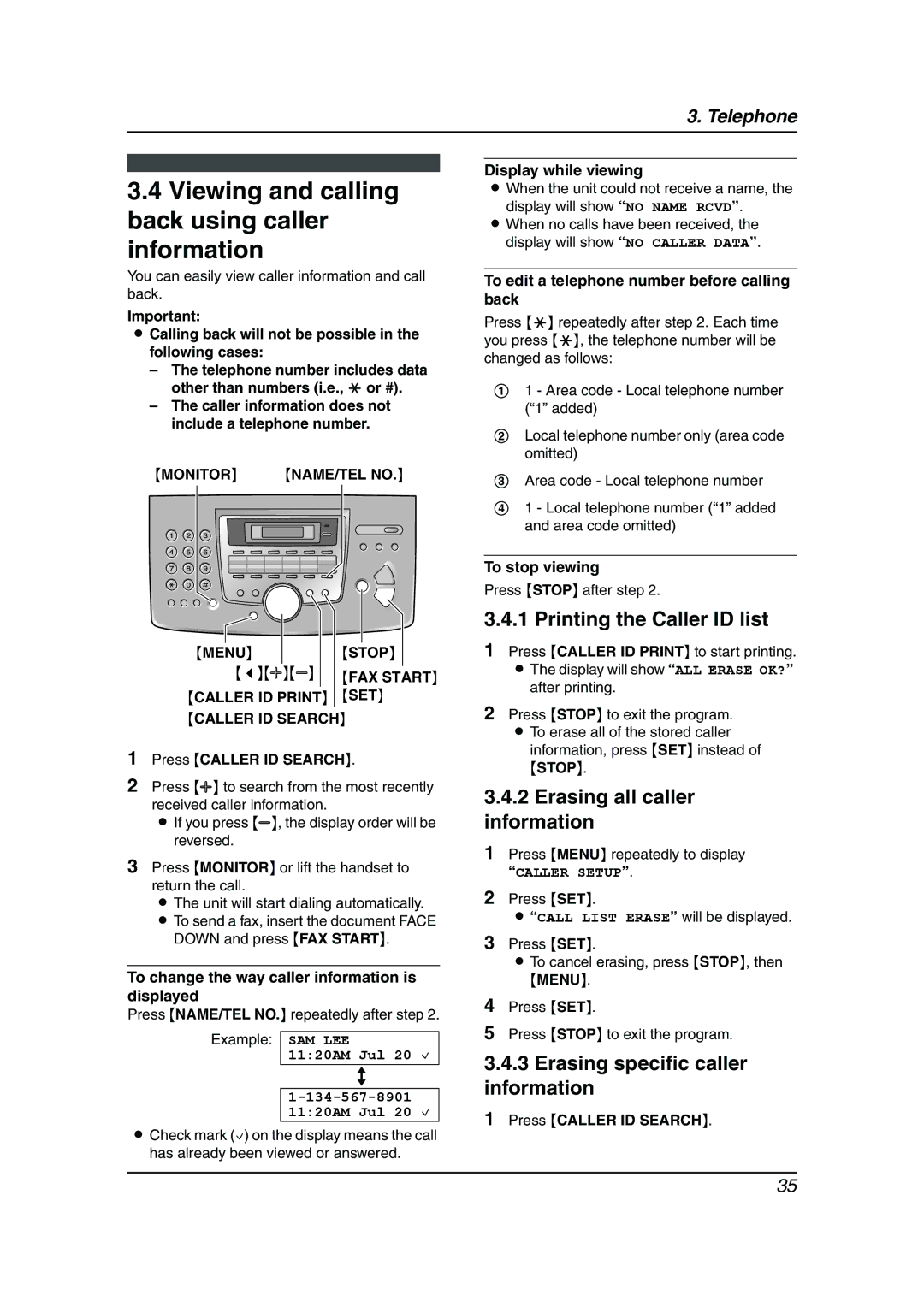 Panasonic KX-FL611 manual Viewing and calling back using caller information, Printing the Caller ID list 