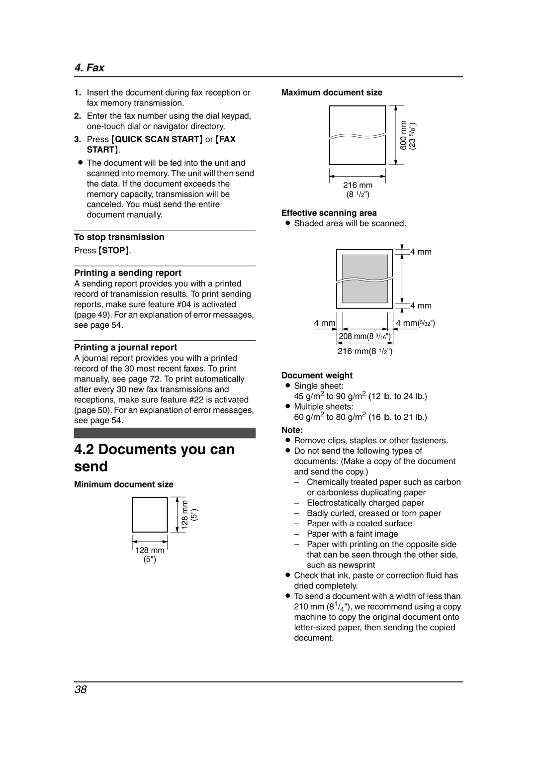 Panasonic KX-FL611 manual Documents you can send 