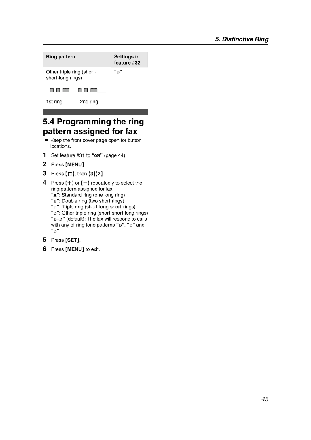 Panasonic KX-FL611 manual Programming the ring pattern assigned for fax 