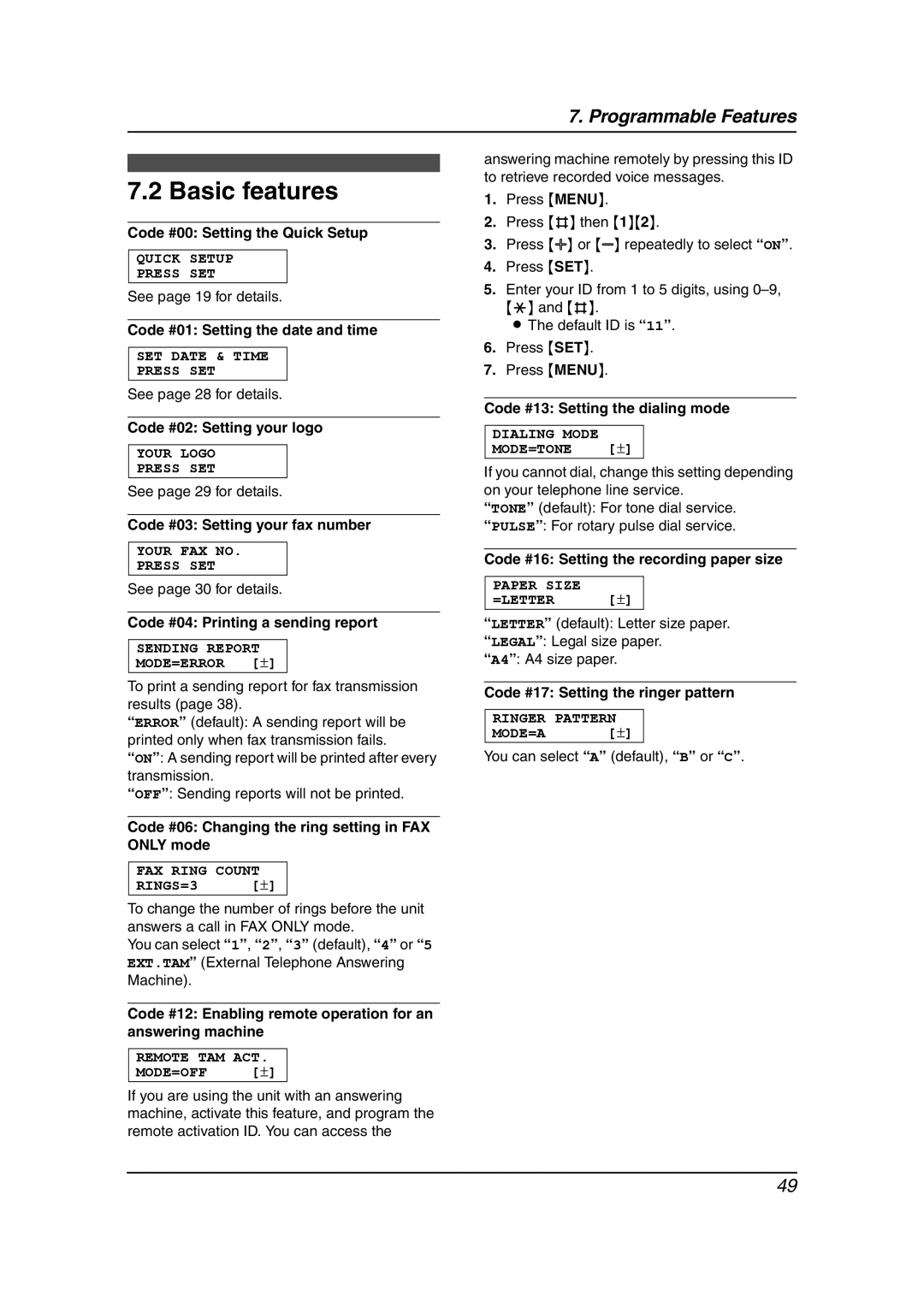 Panasonic KX-FL611 manual Basic features 